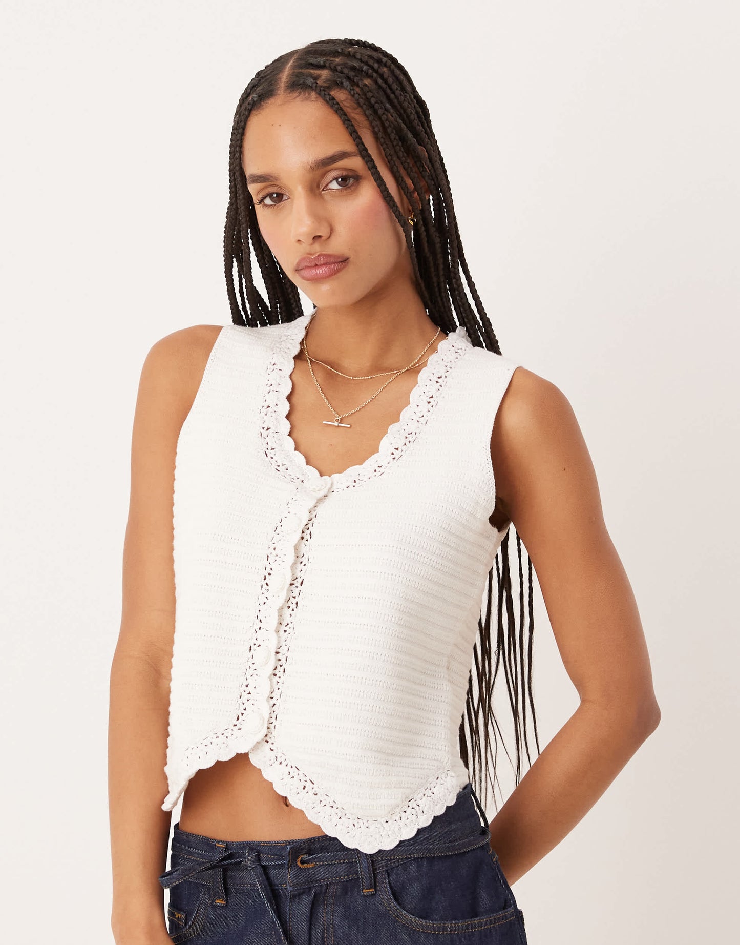 Nobody's Child crochet knitted waistcoat in white