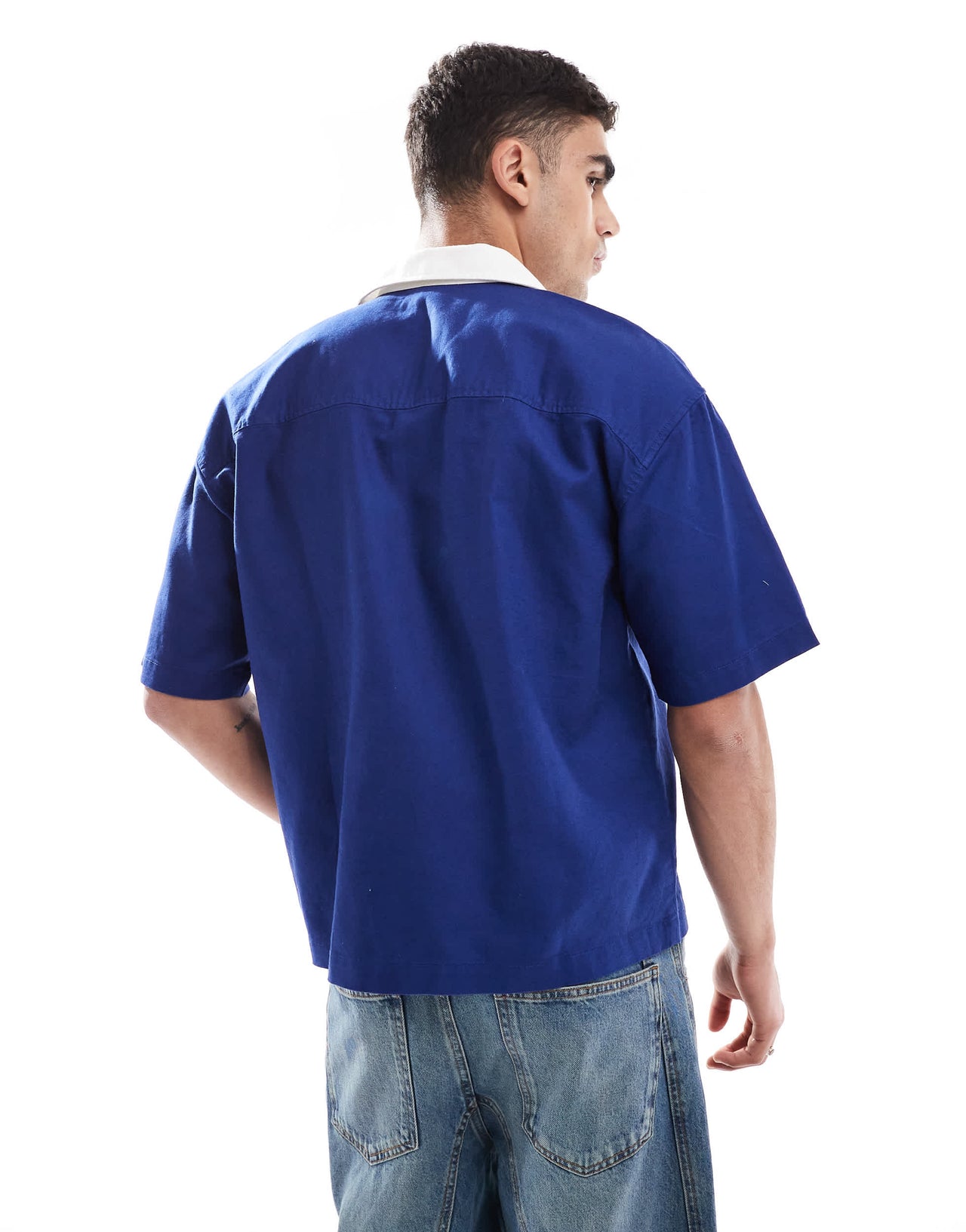 Pull&Bear 'New York' oversized knitted polo in blue