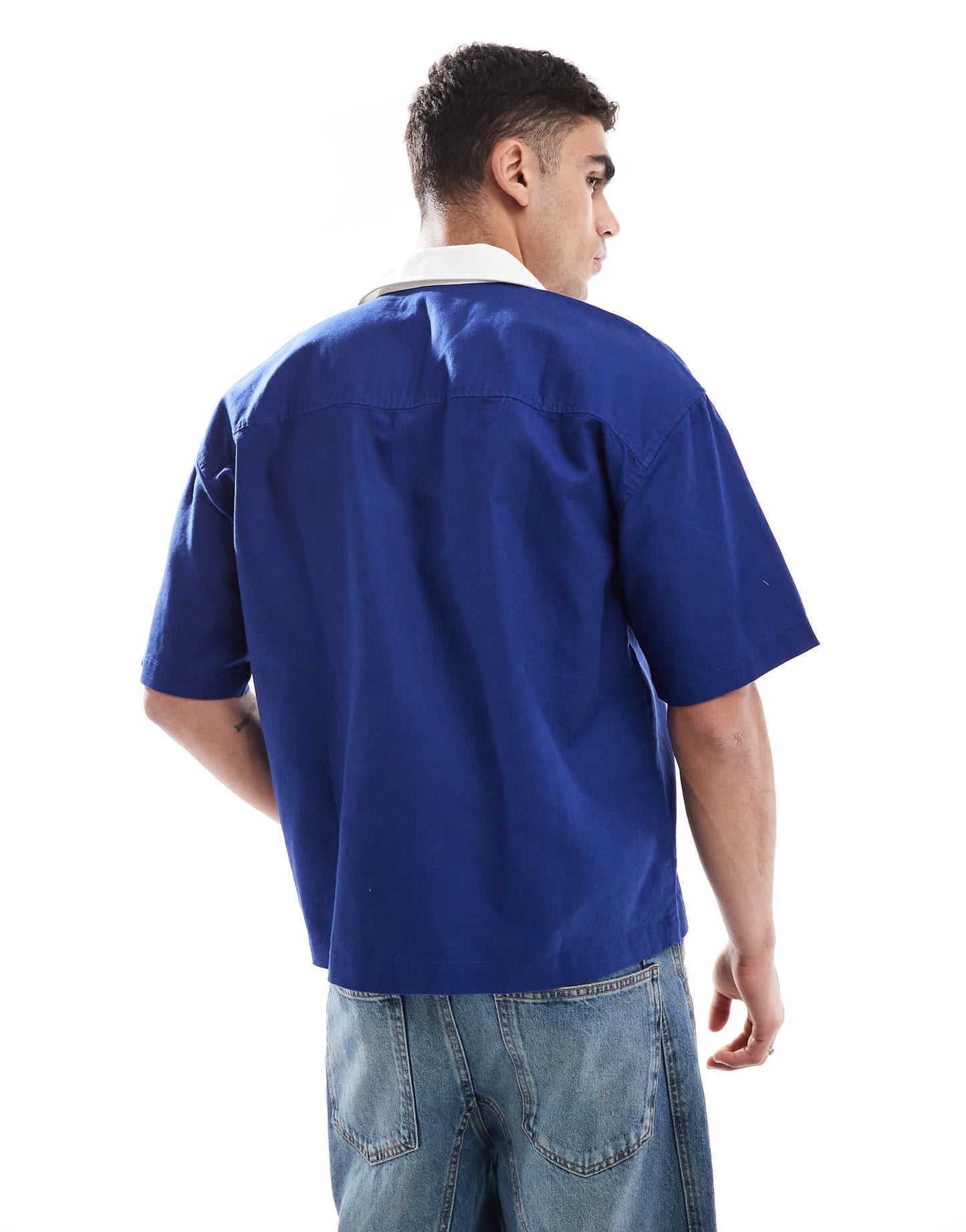 Pull&Bear 'New York' oversized knitted polo in blue