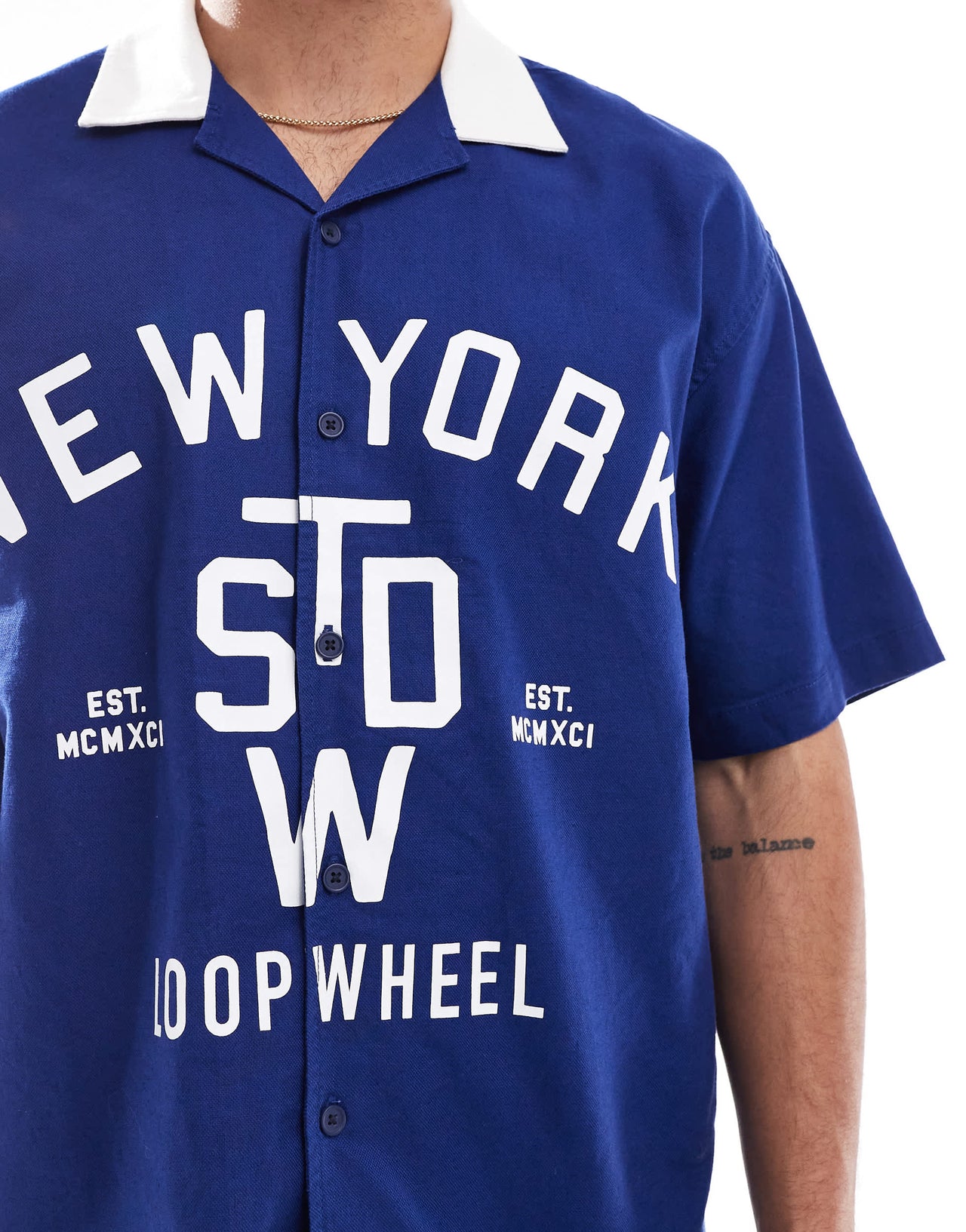 Pull&Bear 'New York' oversized knitted polo in blue