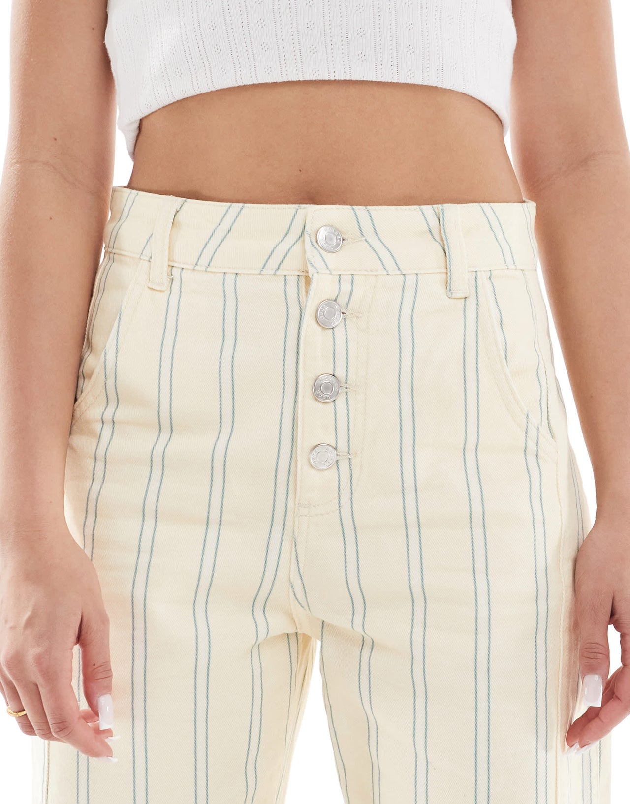 ASOS DESIGN barrel leg jean in buttermilk stripe