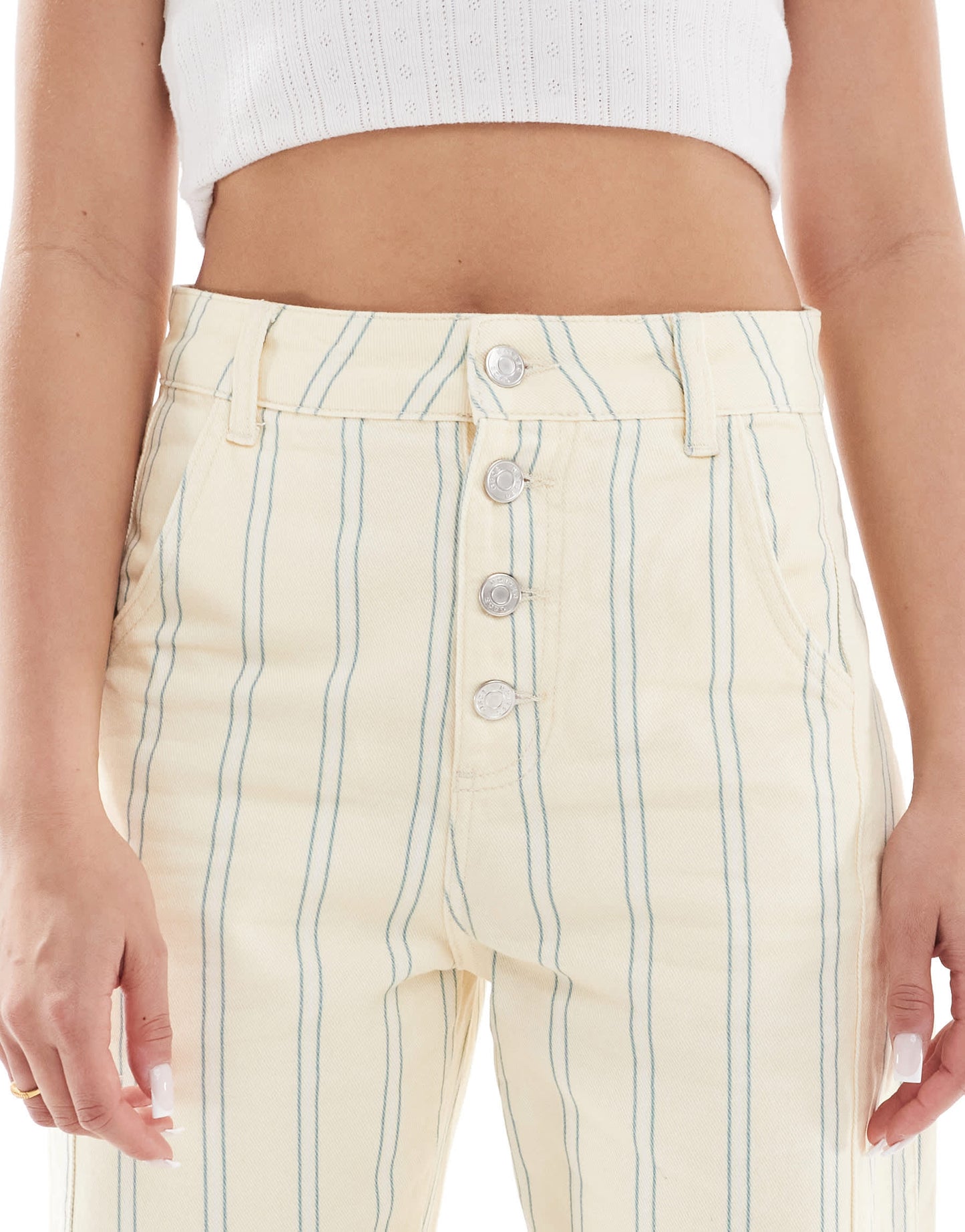 ASOS DESIGN barrel leg jean in buttermilk stripe