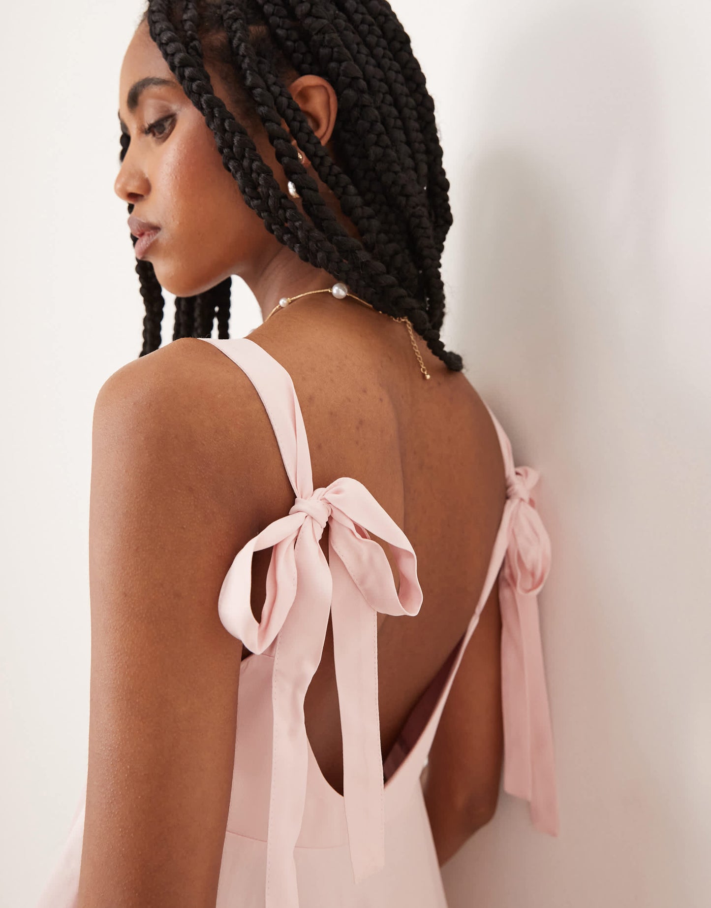 ASOS DESIGN satin bow back a line mini dress in pink