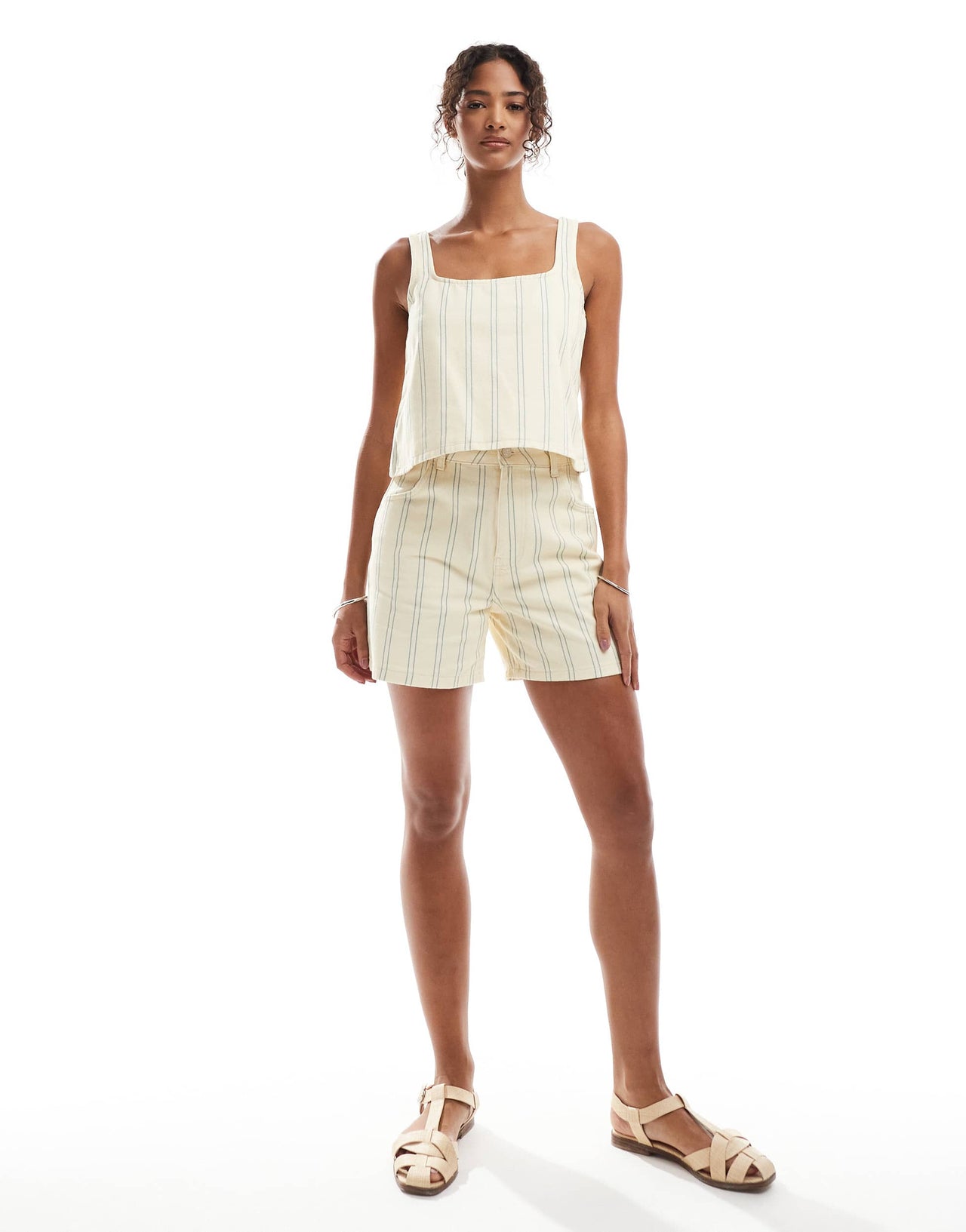 ASOS DESIGN dad short in buttermilk stripe