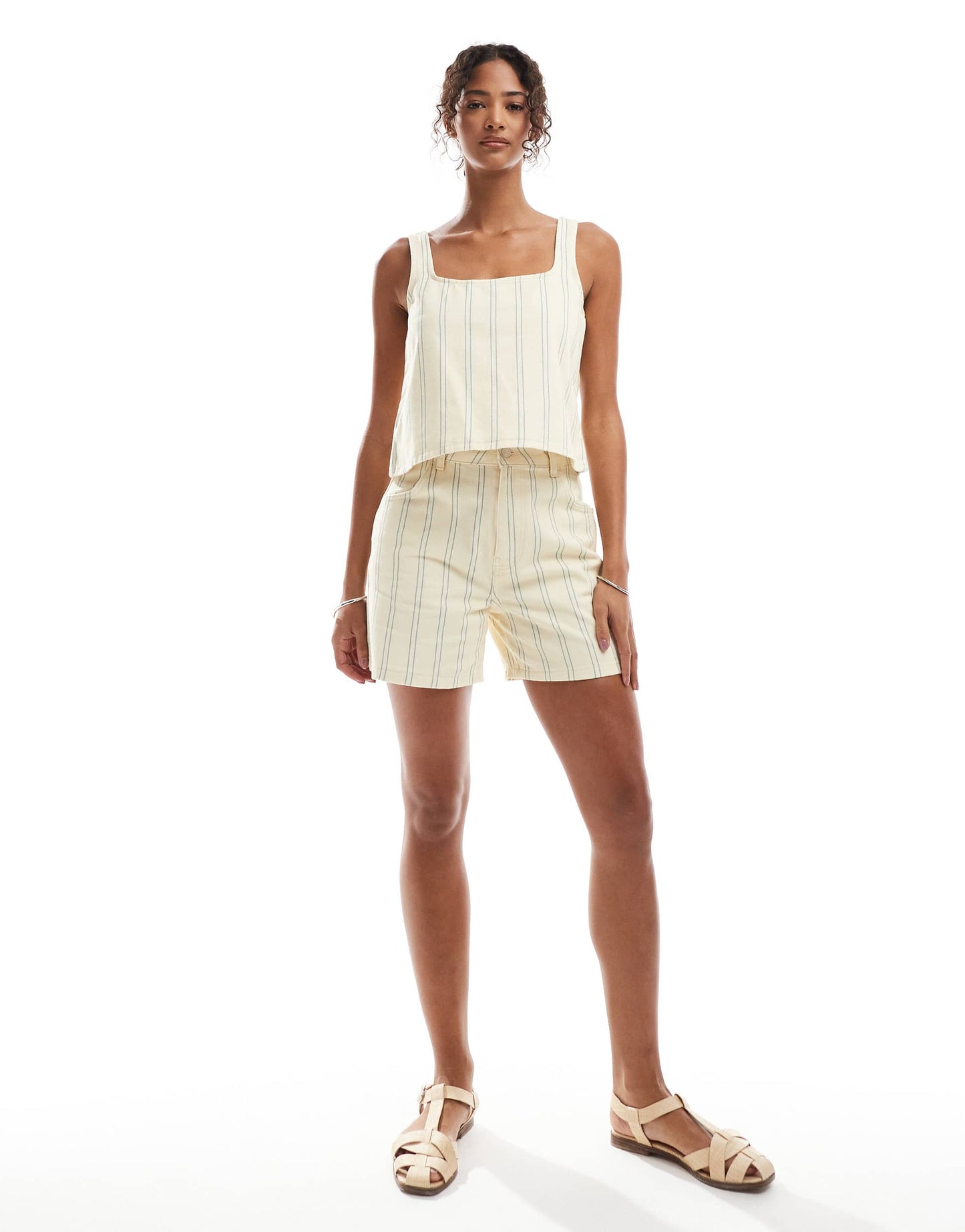 ASOS DESIGN dad short in buttermilk stripe