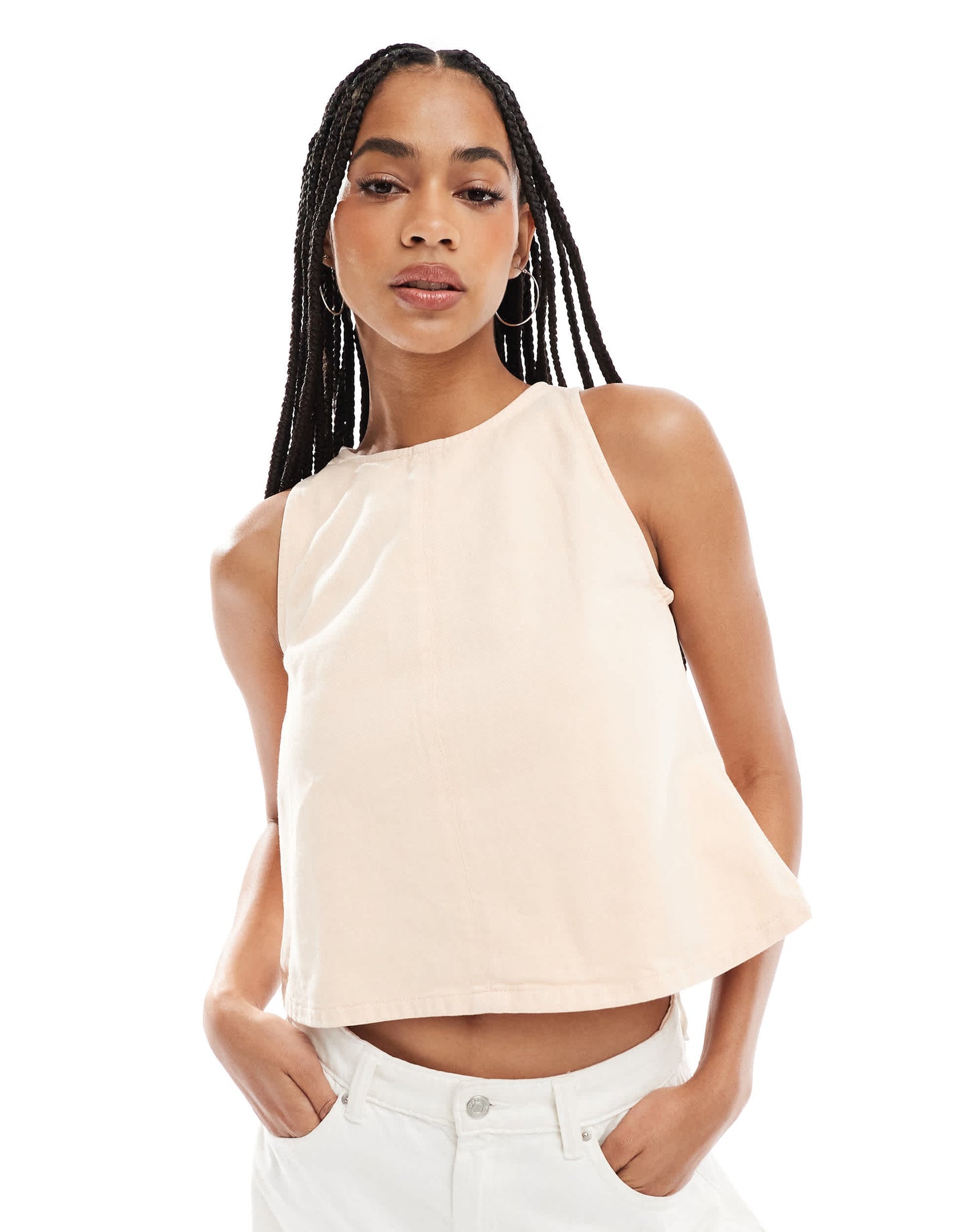 ASOS DESIGN racer style denim top in peach