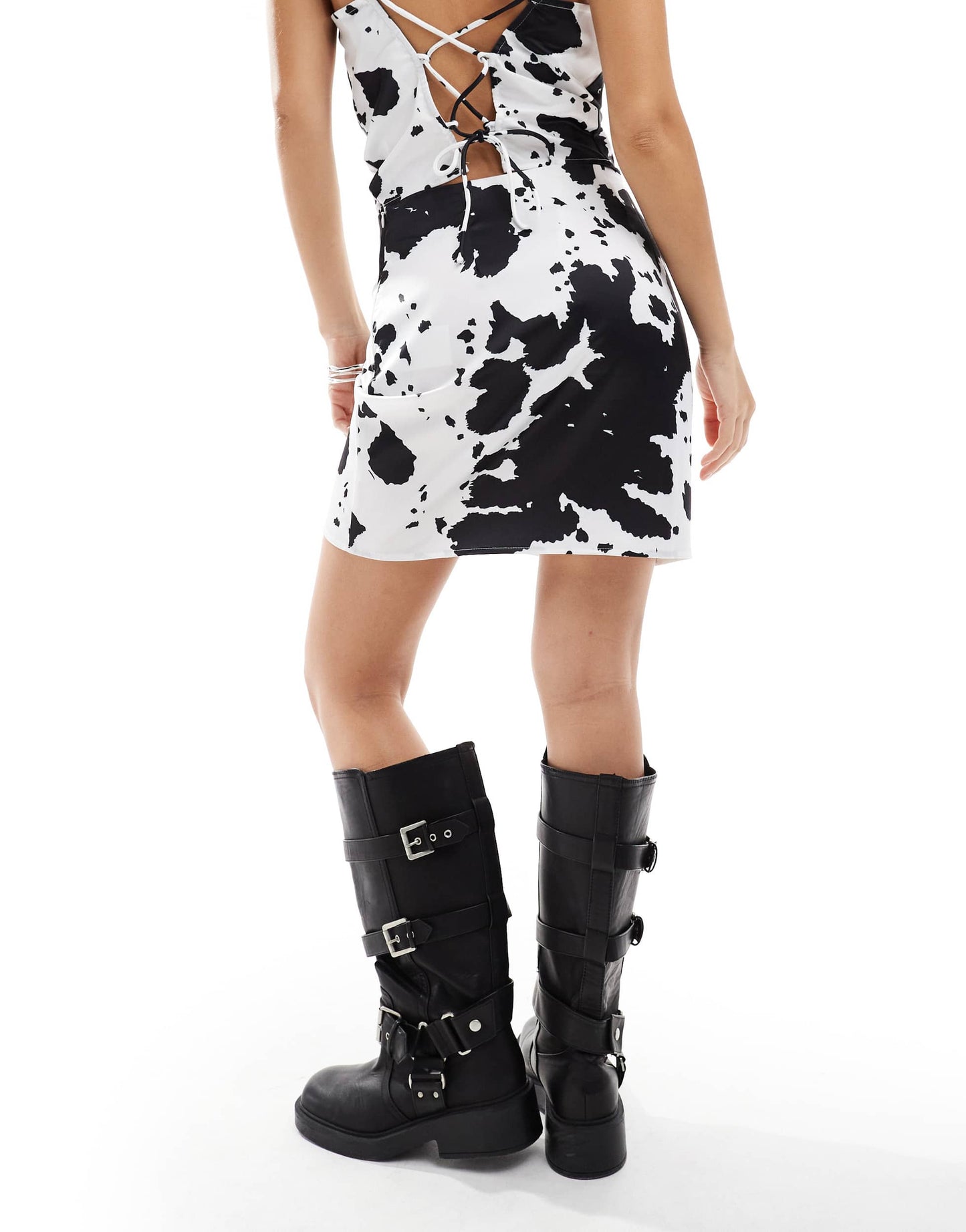Pieces satin mini skirt co-ord in cow print