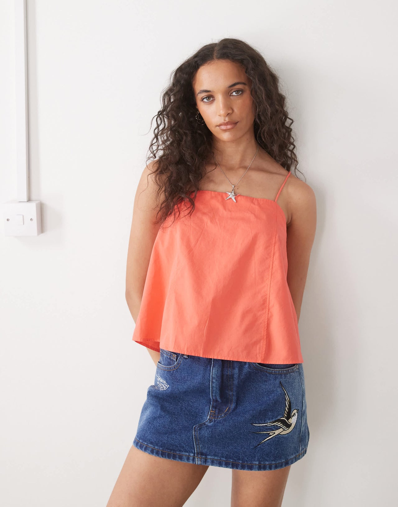 Monki trapeze strappy top in red