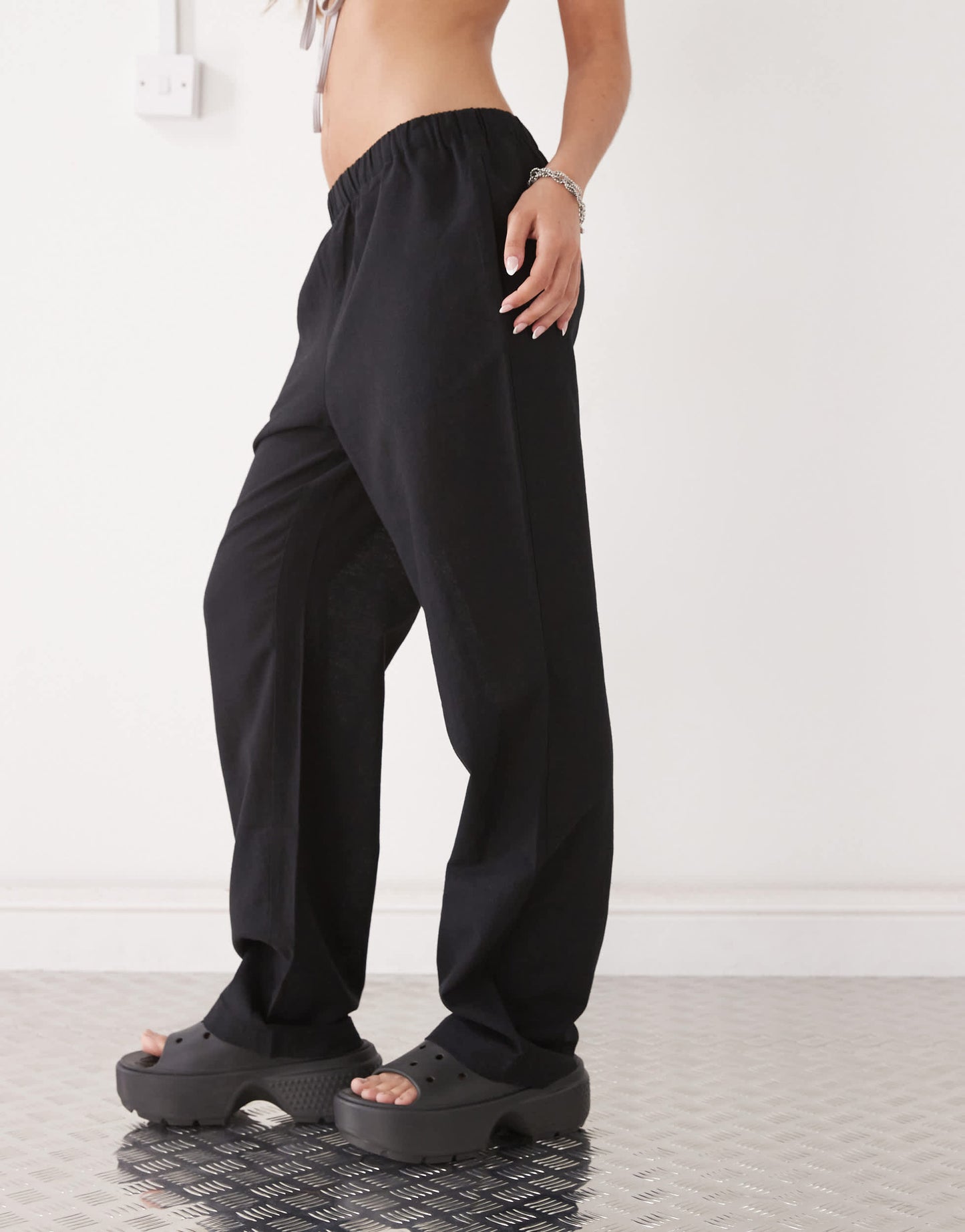 Monki linen trousers in black exclusive to ASOS