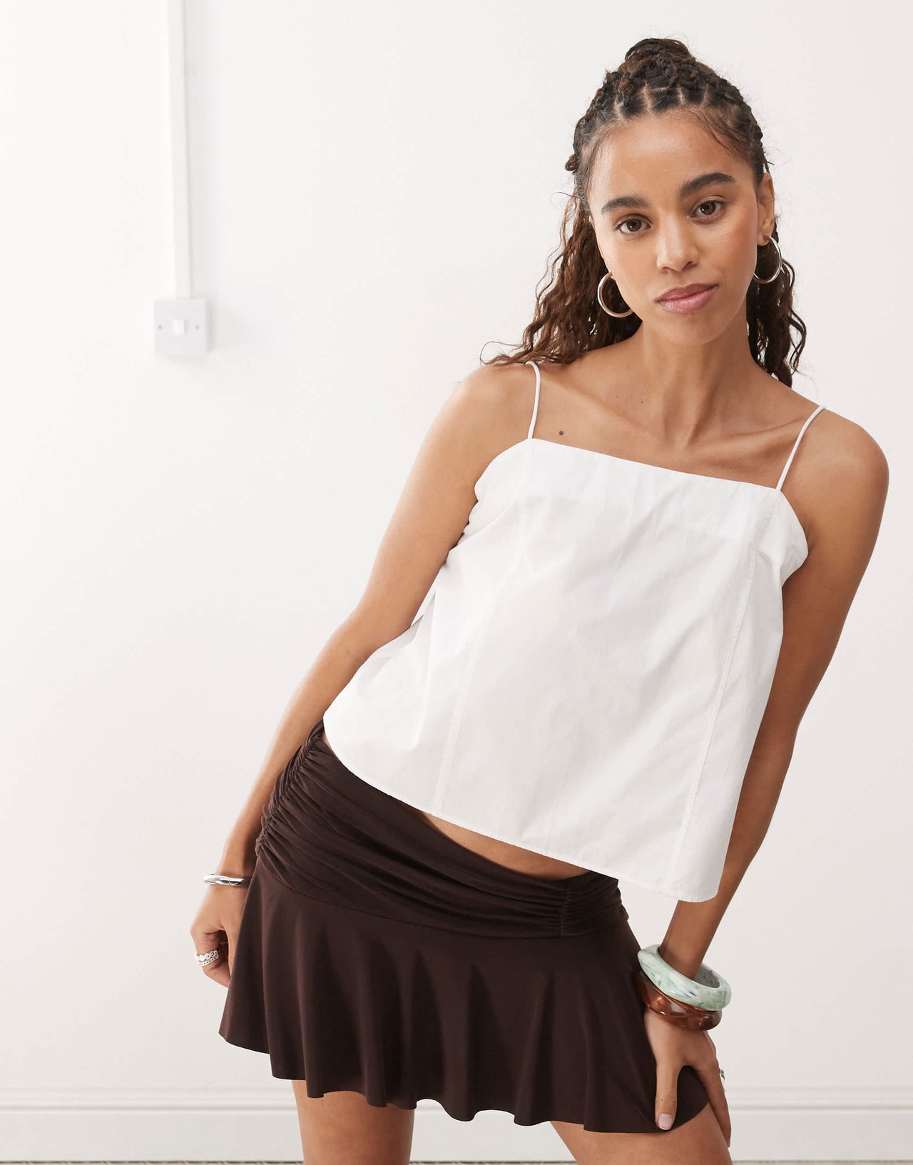 Monki trapeze strappy top in white