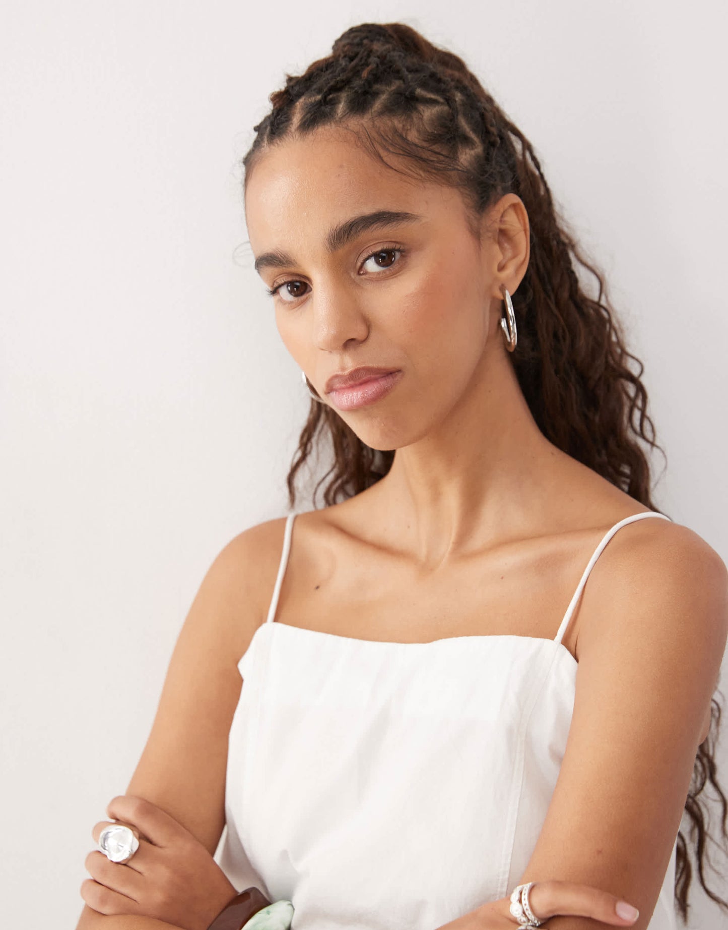 Monki trapeze strappy top in white