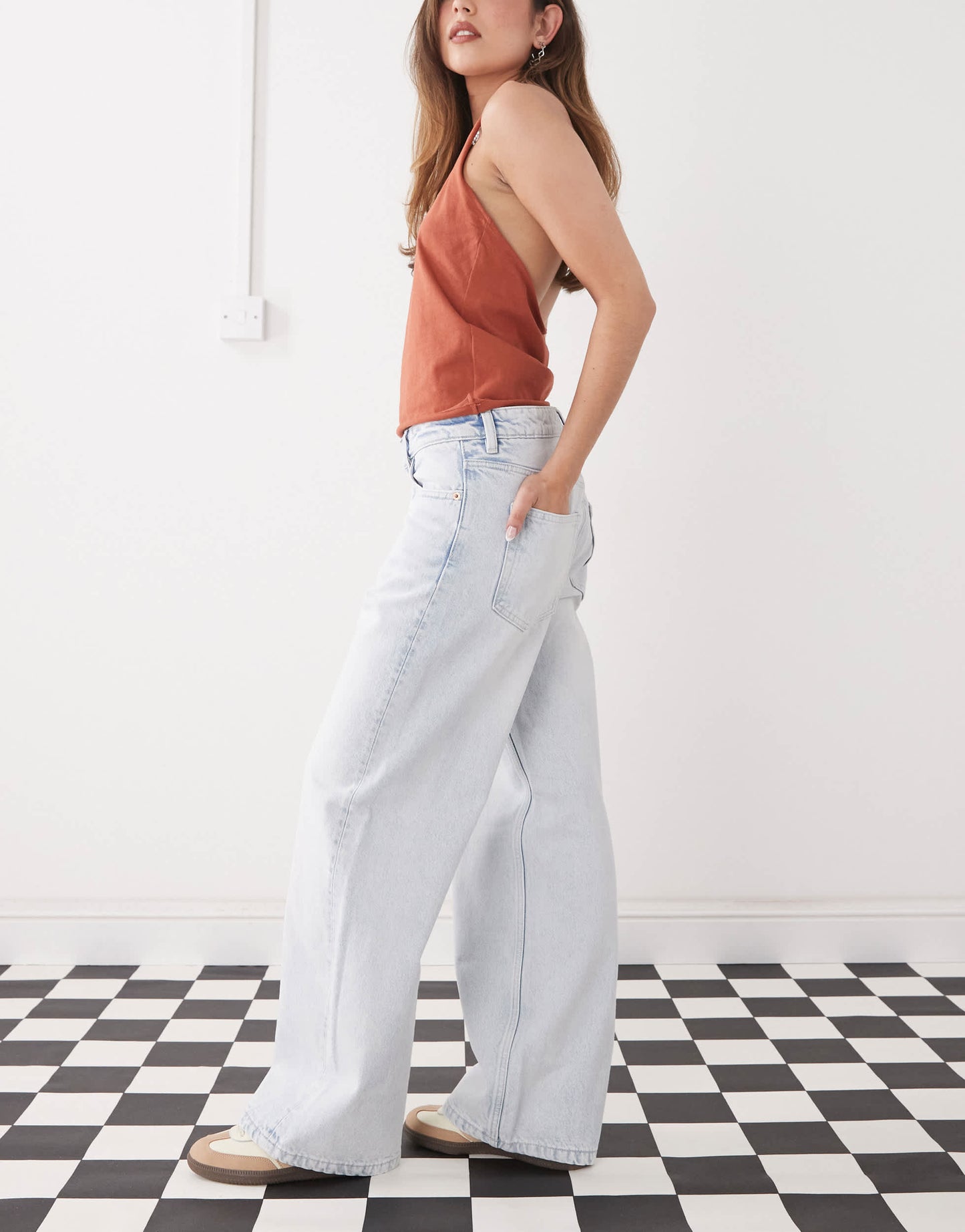 Monki Missy low rise loose fit jeans in light blue wash