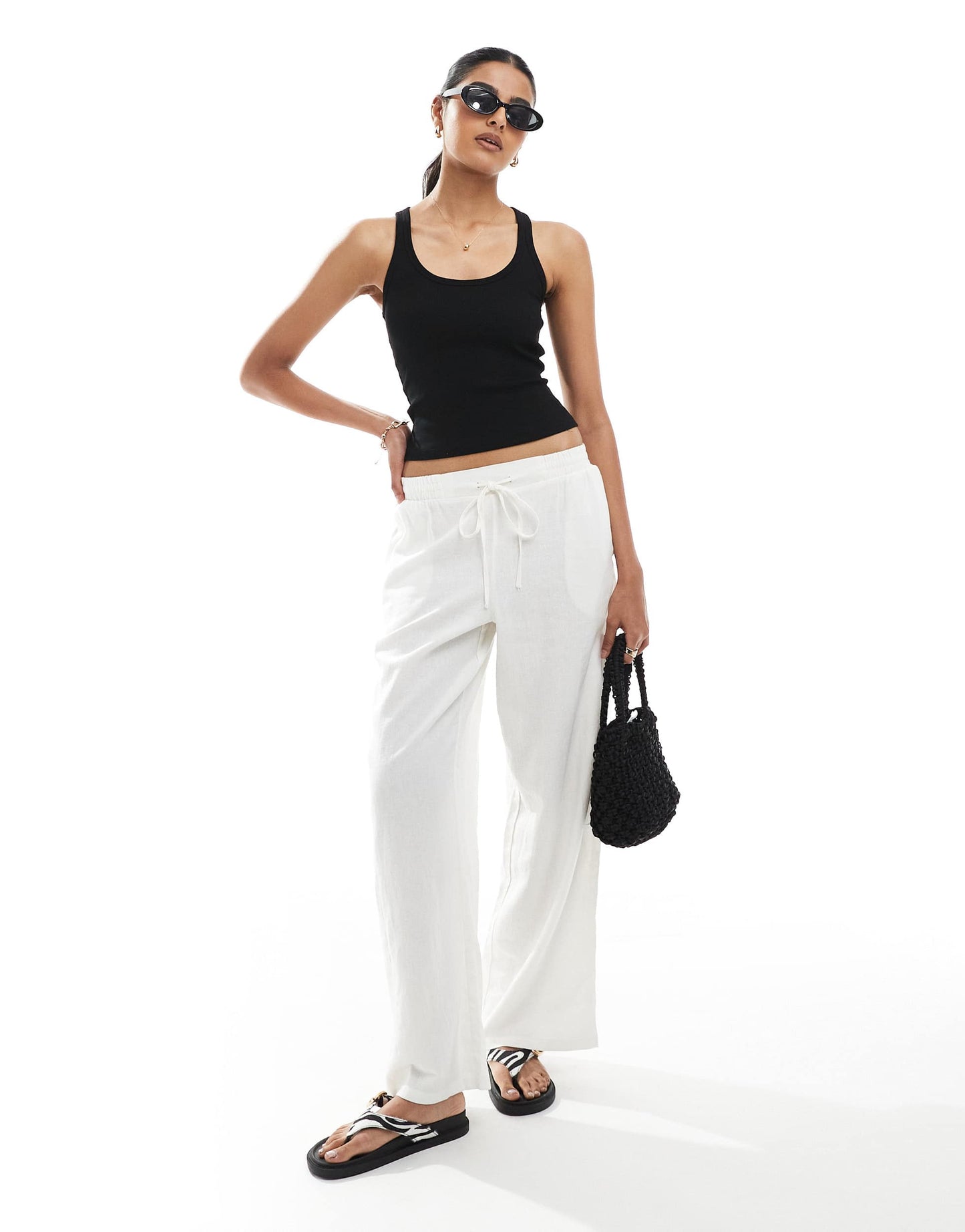Bershka 2 pack scoop neck ribbed tank top in white and black