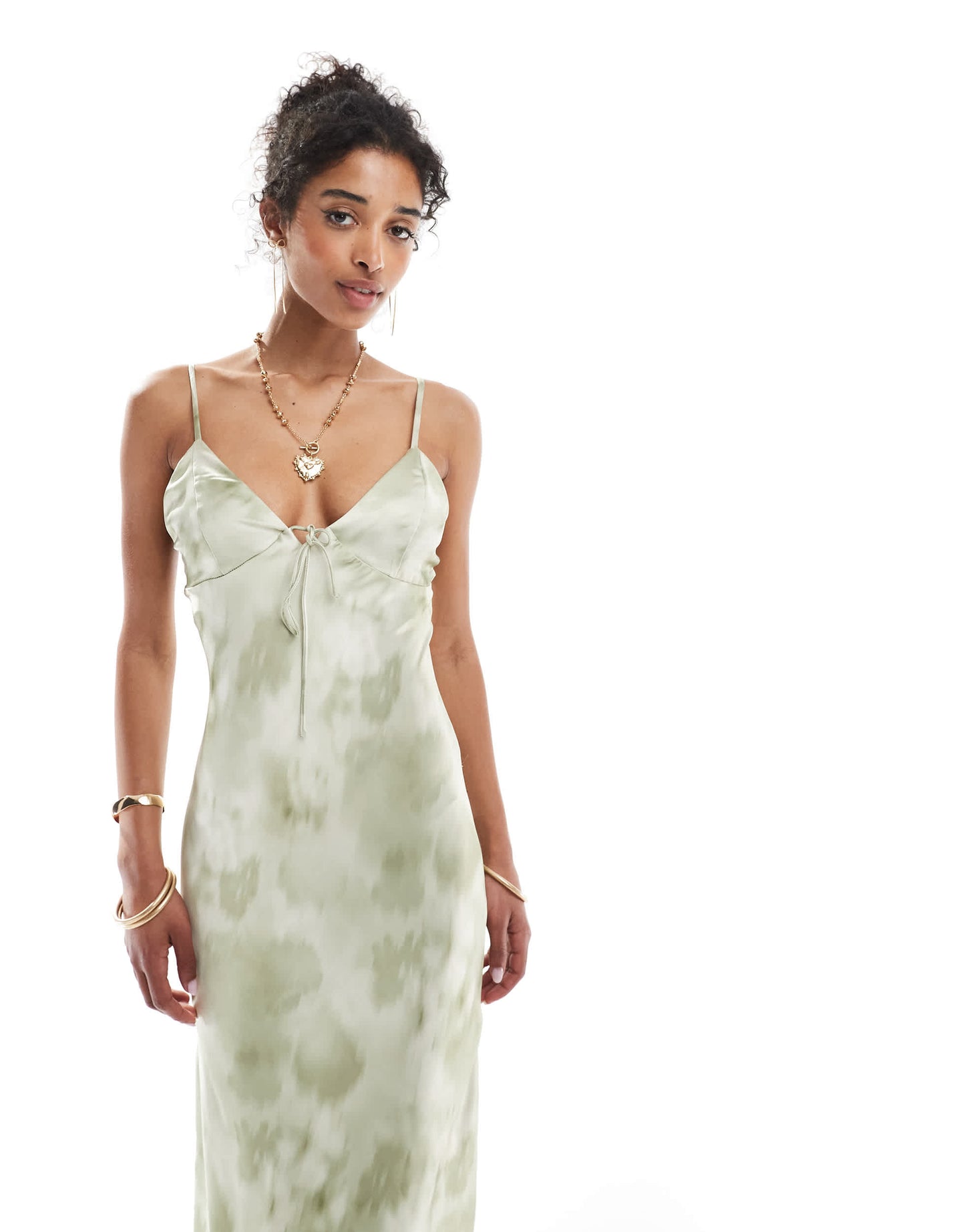 Bershka satin maxi dress in grey print