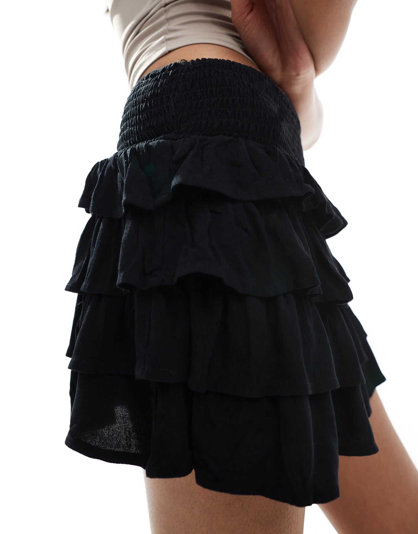Bershka tiered mini skirt in black