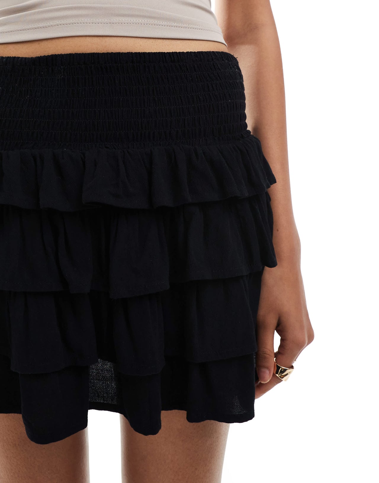 Bershka tiered mini skirt in black