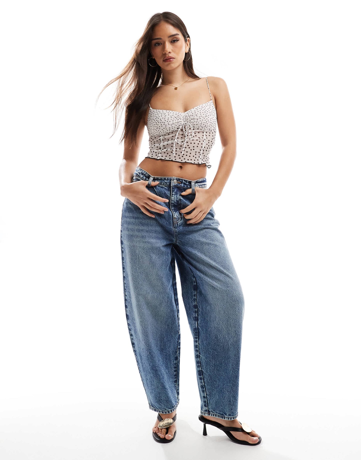 Bershka semi sheer polka dot cami in white