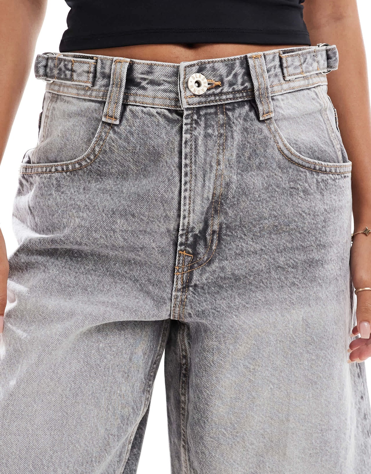 Bershka adjustable waist baggy longline shorts in grey