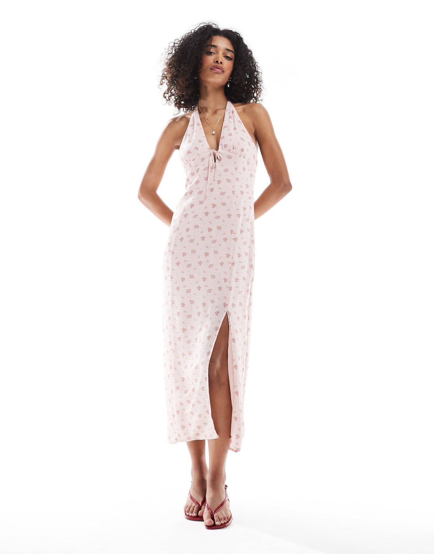 Bershka halterneck maxi dress in pink floral