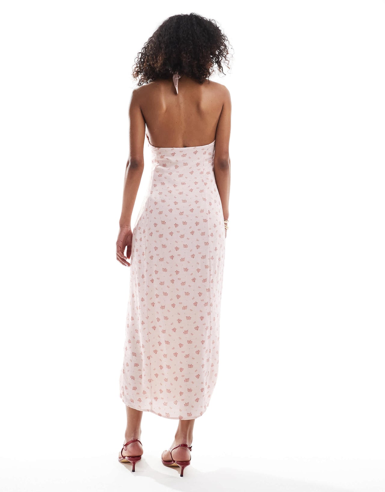Bershka halterneck maxi dress in pink floral