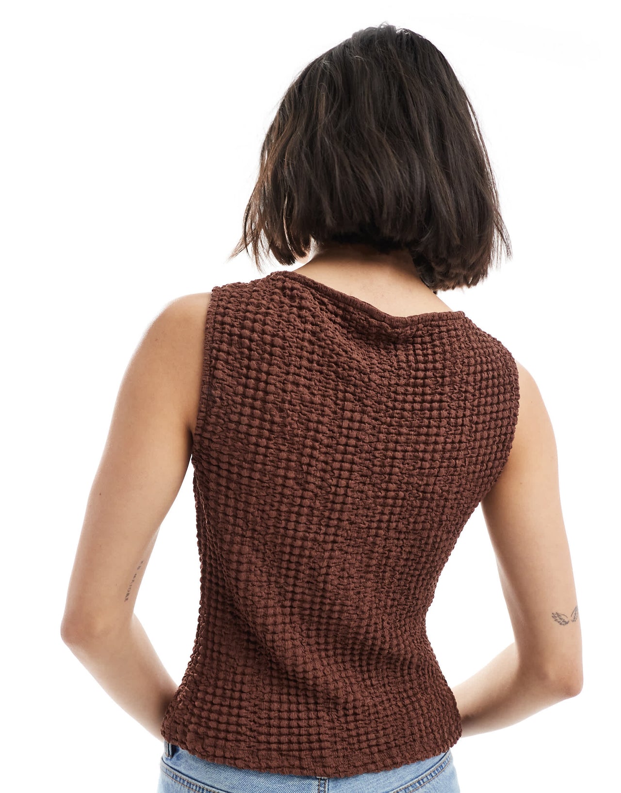 ASOS DESIGN textured button through top with gold hardware buttons in brown