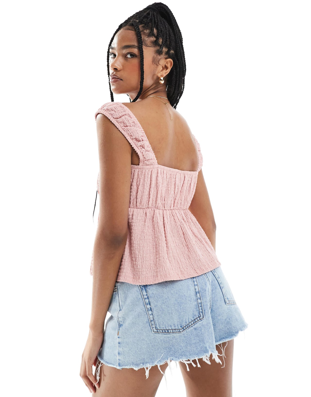 ASOS DESIGN textured babydoll top in pink