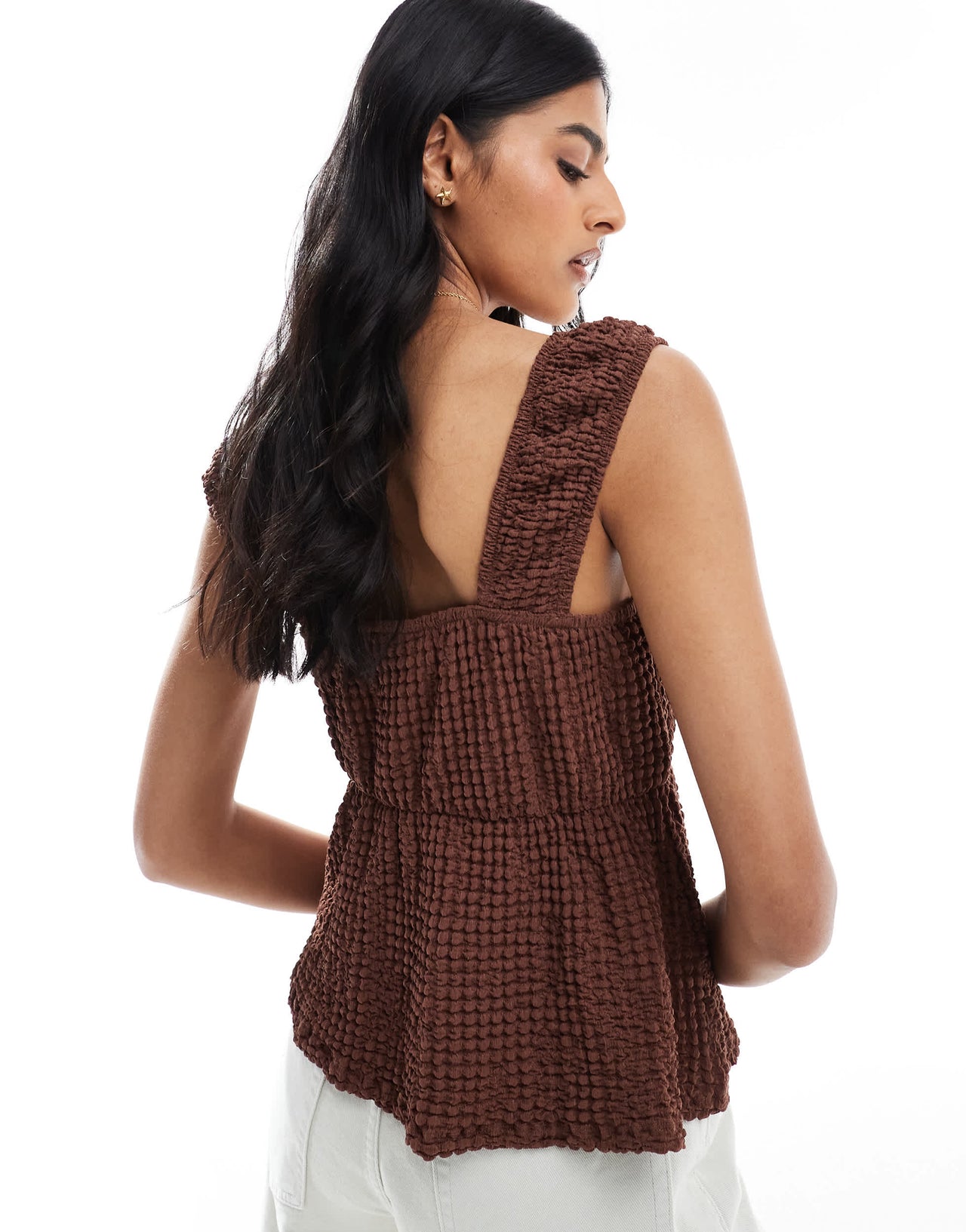 ASOS DESIGN textured babydoll top in brown