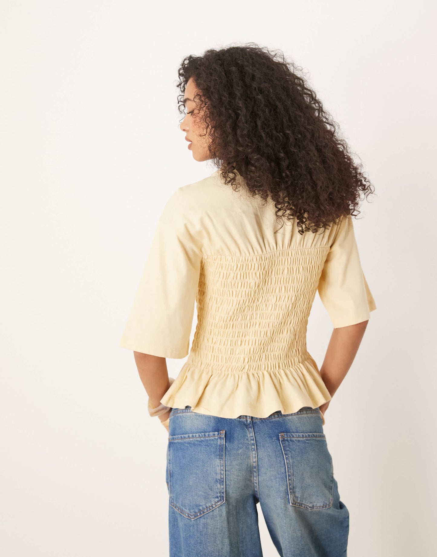 ASOS DESIGN shirred t shirt top in buttermilk