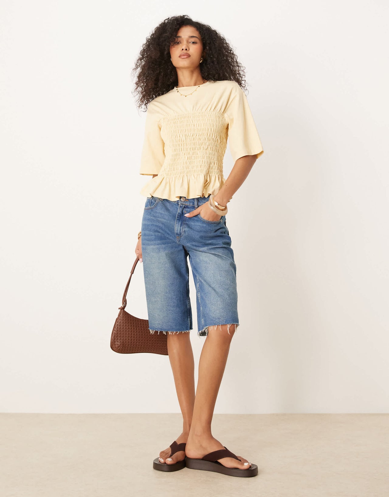 ASOS DESIGN shirred t shirt top in buttermilk