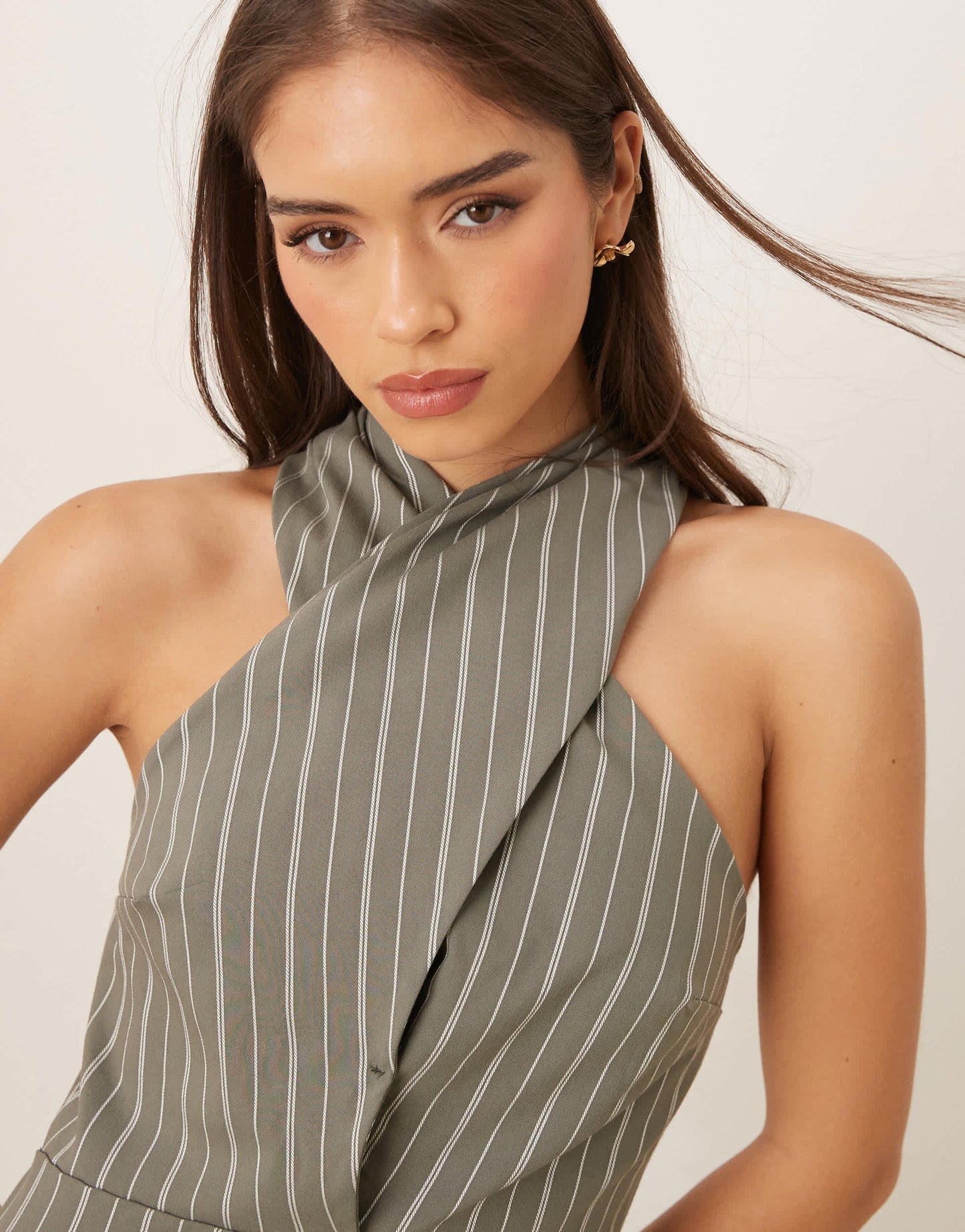 ASOS DESIGN bengaline cross neck midi column dress in stripe