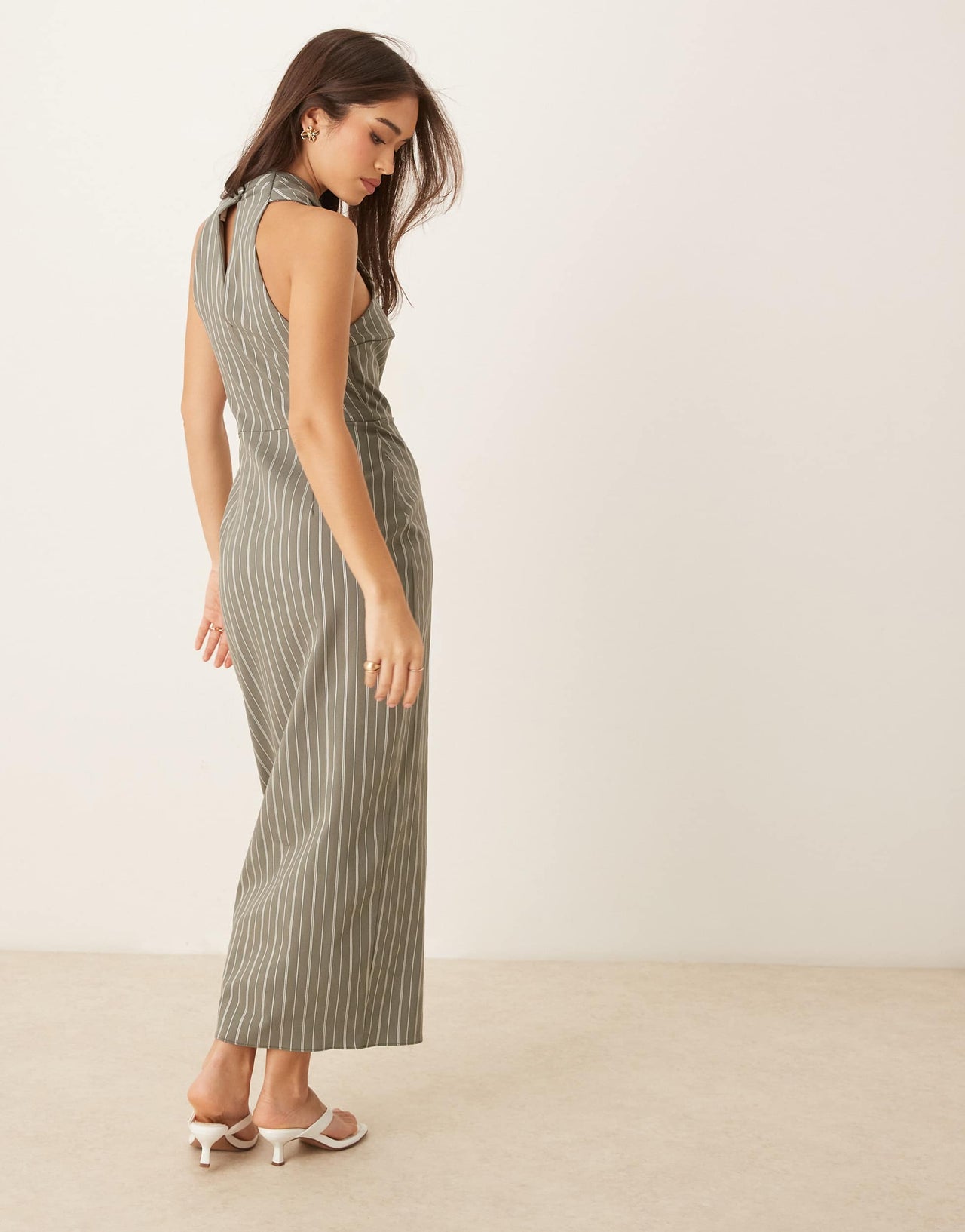 ASOS DESIGN bengaline cross neck midi column dress in stripe
