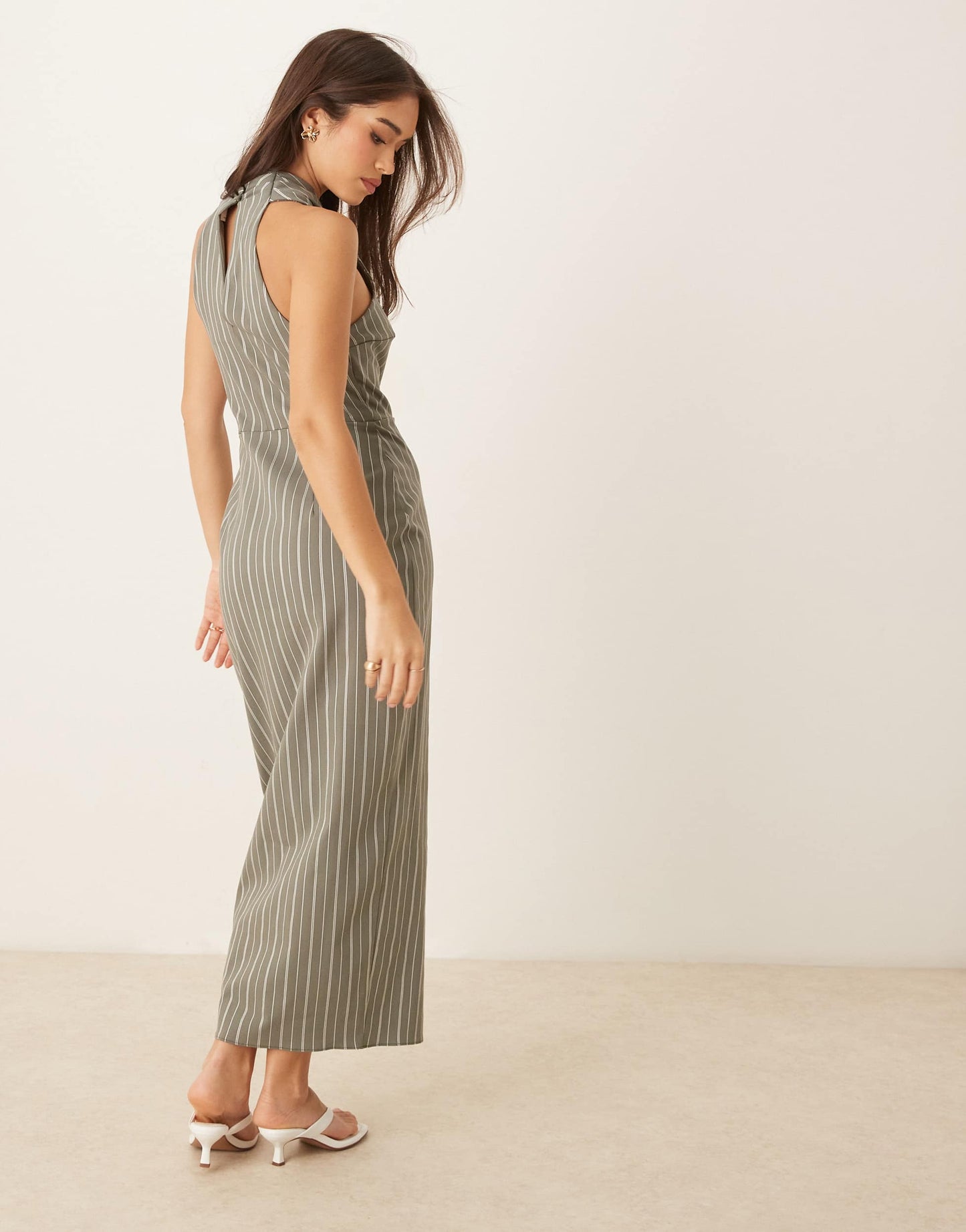 ASOS DESIGN bengaline cross neck midi column dress in stripe