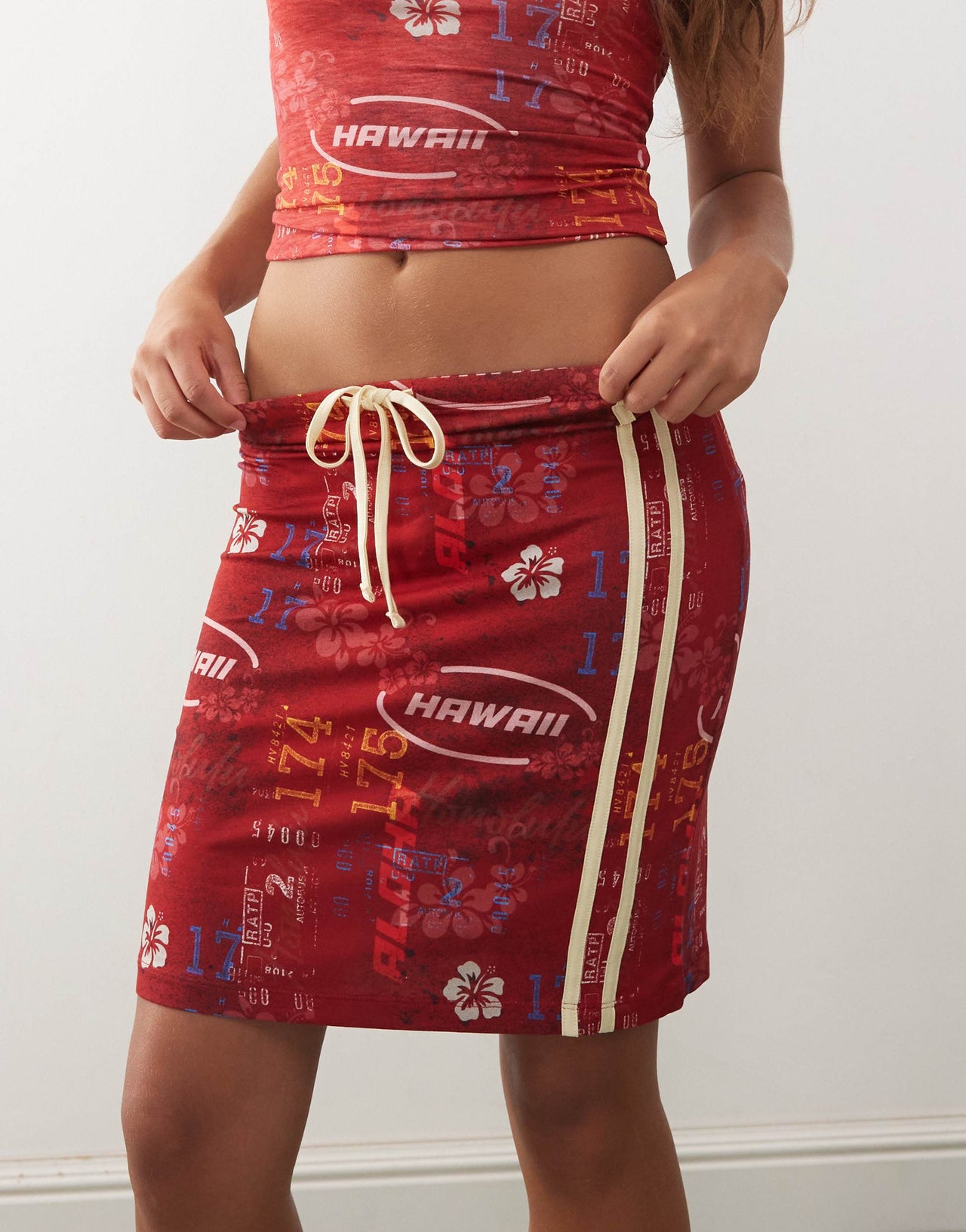 COLLUSION knee length printed drawstring skirt co-ord