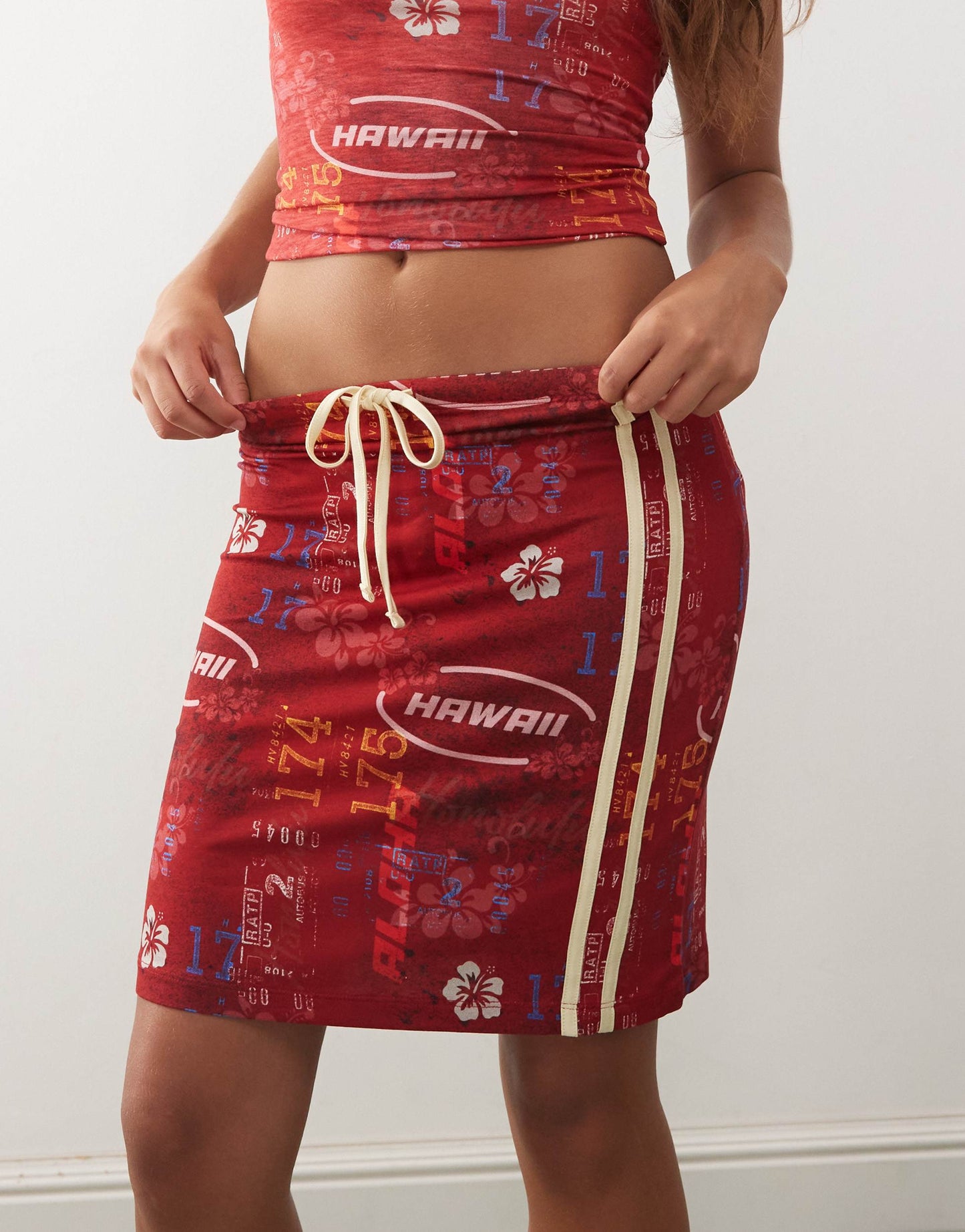 COLLUSION knee length printed drawstring skirt co-ord