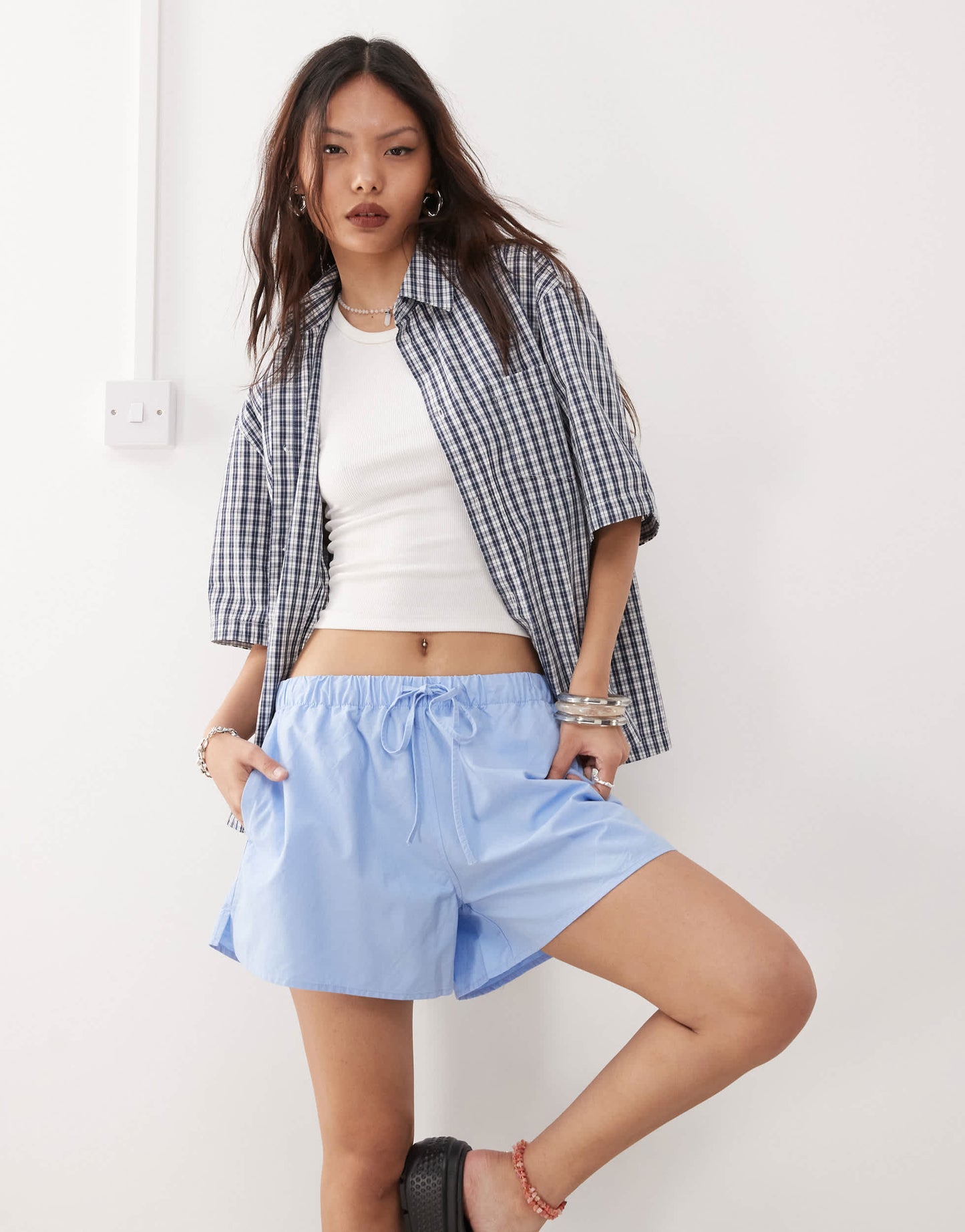 Weekday elasticated waist shorts in blue
