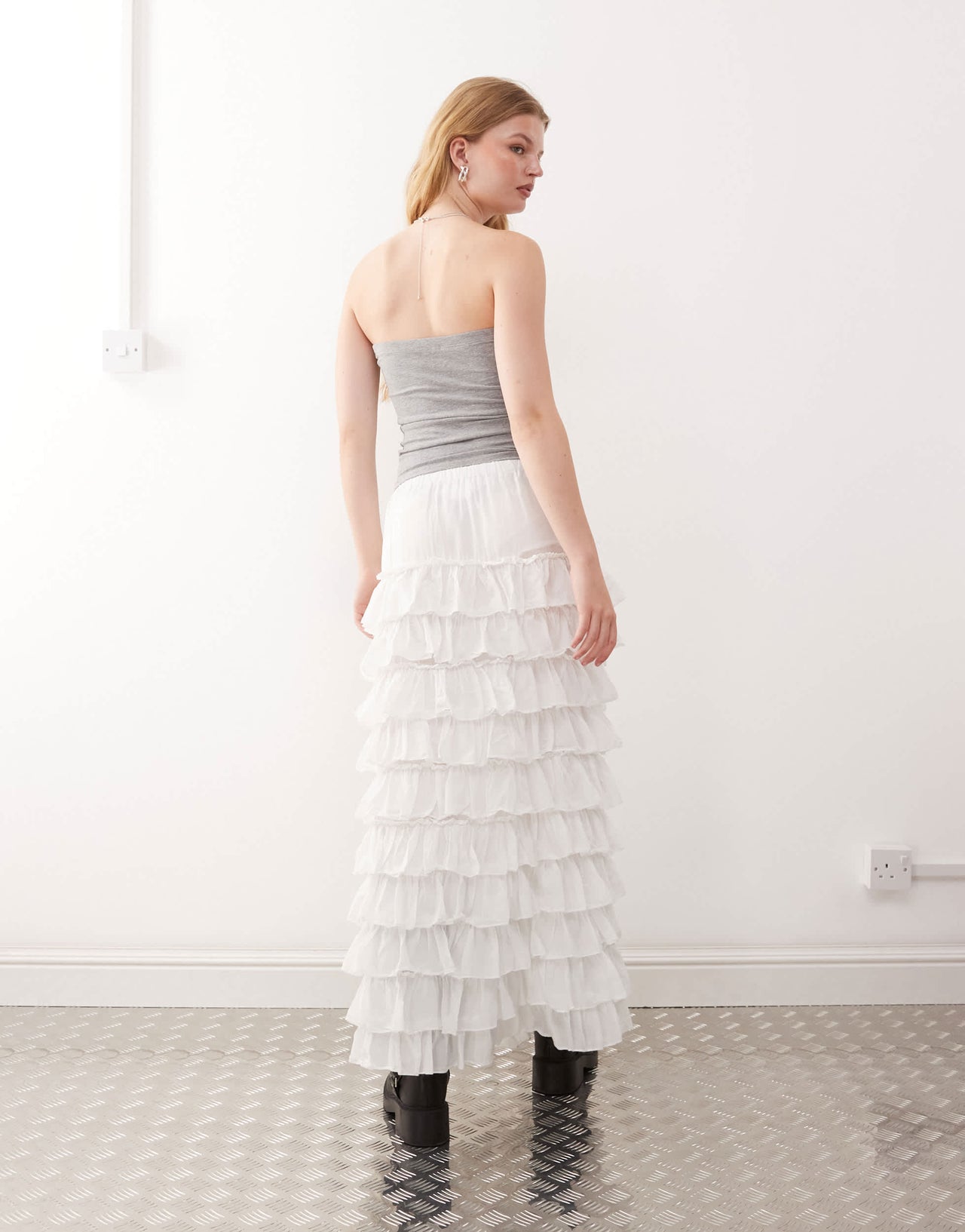 Weekday frill hem maxi skirt in white