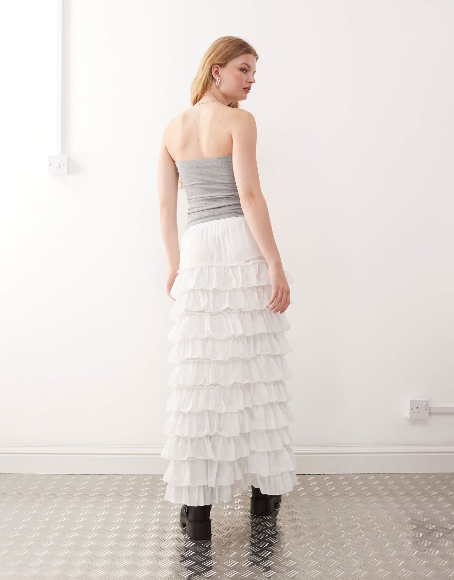 Weekday frill hem maxi skirt in white