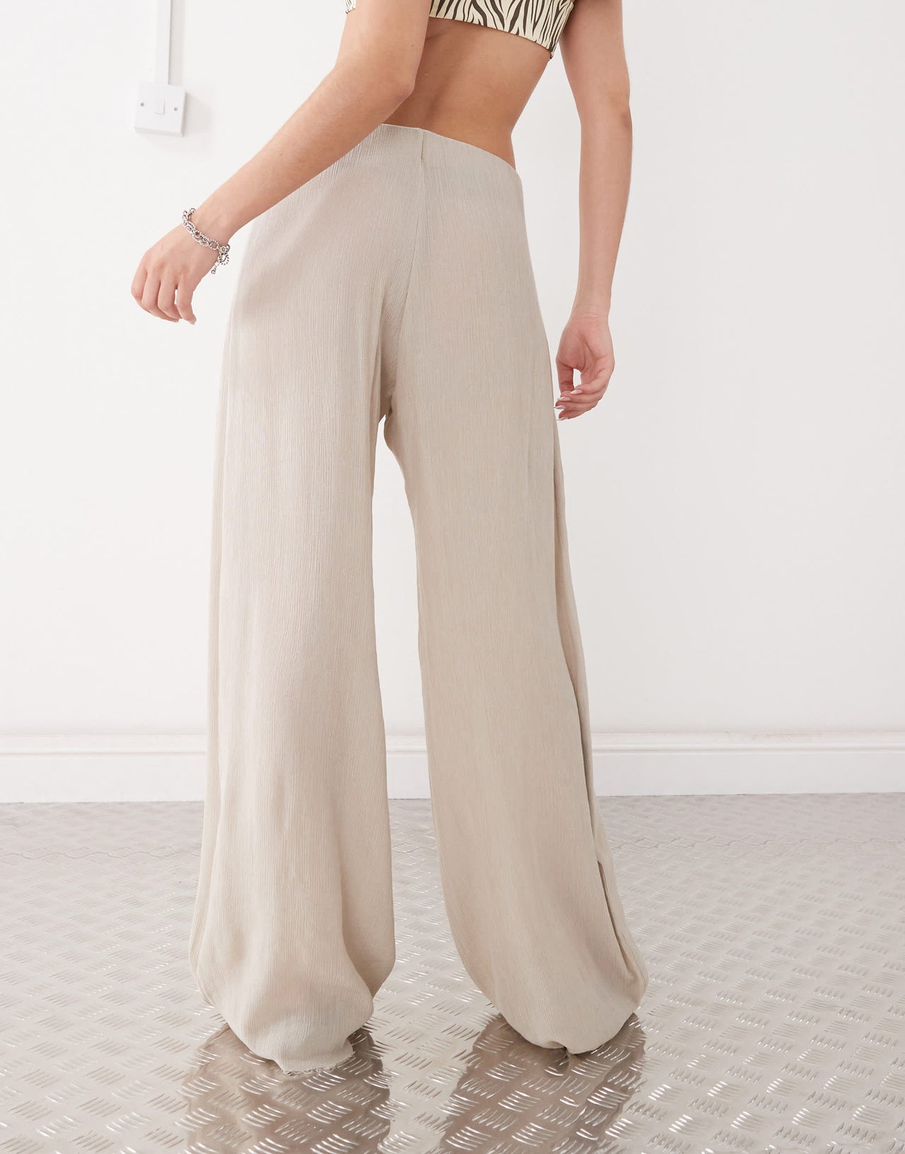 Weekday wide leg plisse trousers in beige