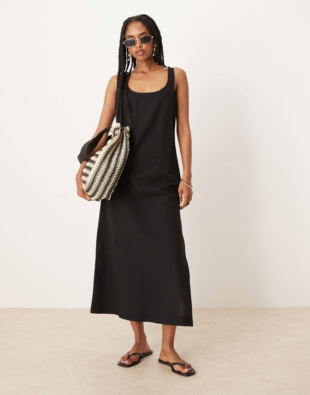 ASOS DESIGN scoop neck cotton linen midi sundress in black