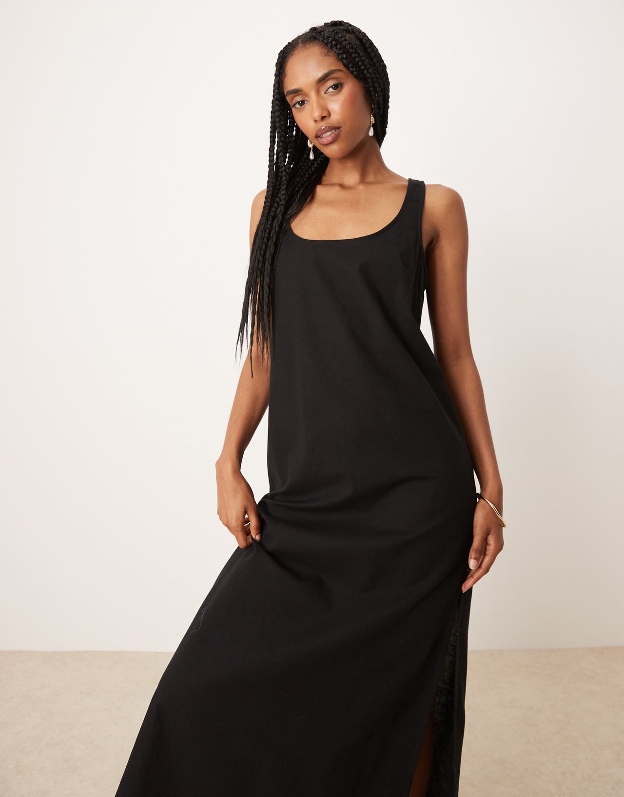 ASOS DESIGN scoop neck cotton linen midi sundress in black