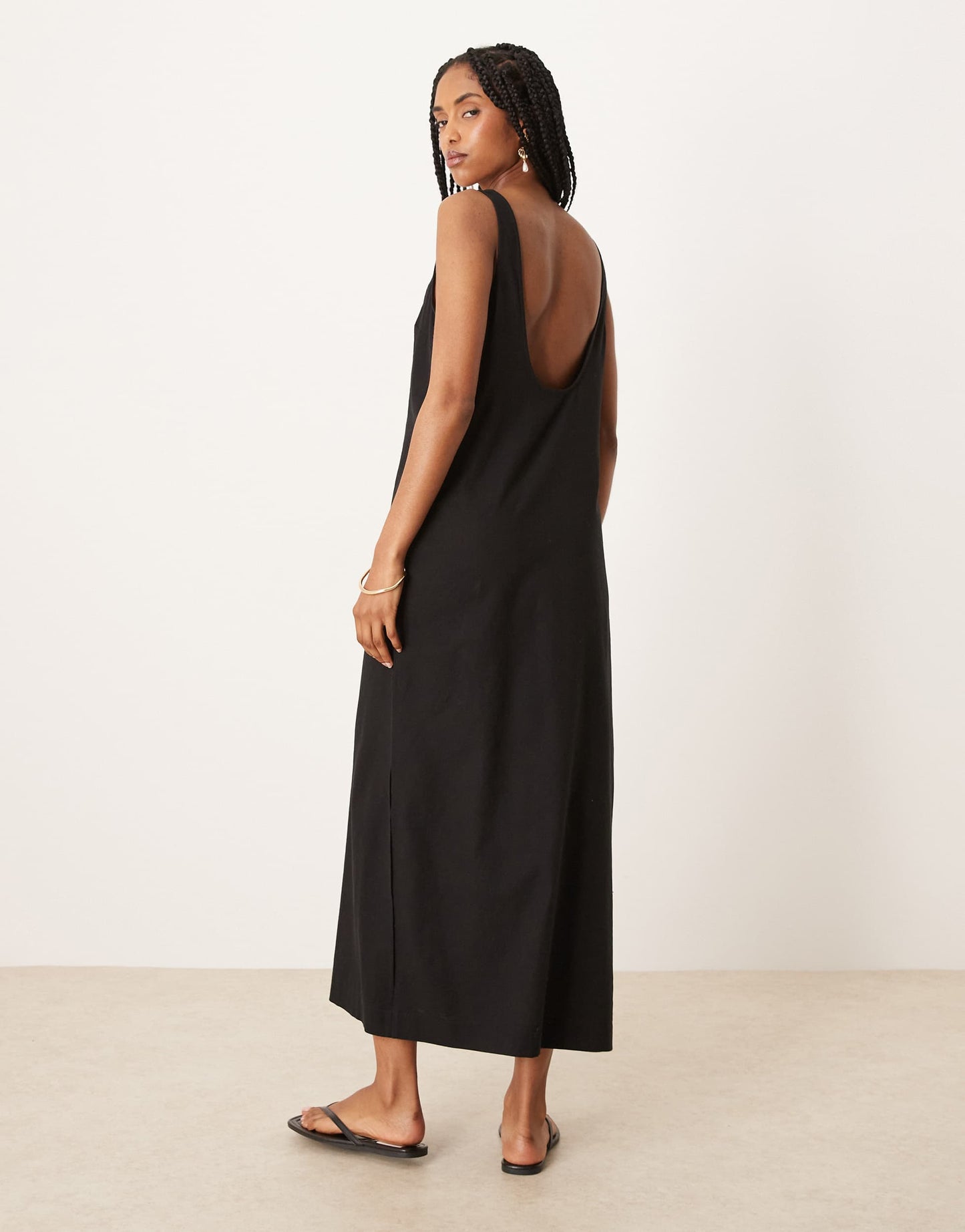 ASOS DESIGN scoop neck cotton linen midi sundress in black