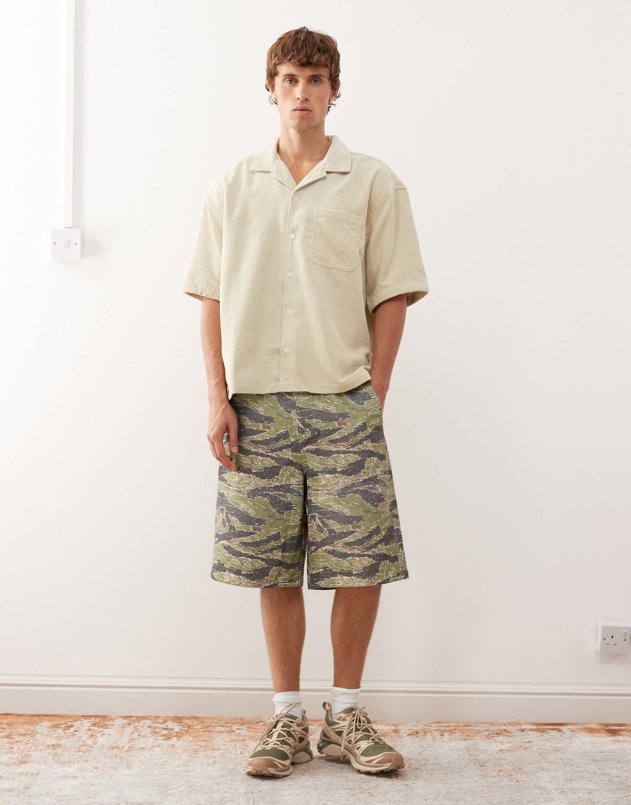 Weekday oversized cord revere shirt in beige
