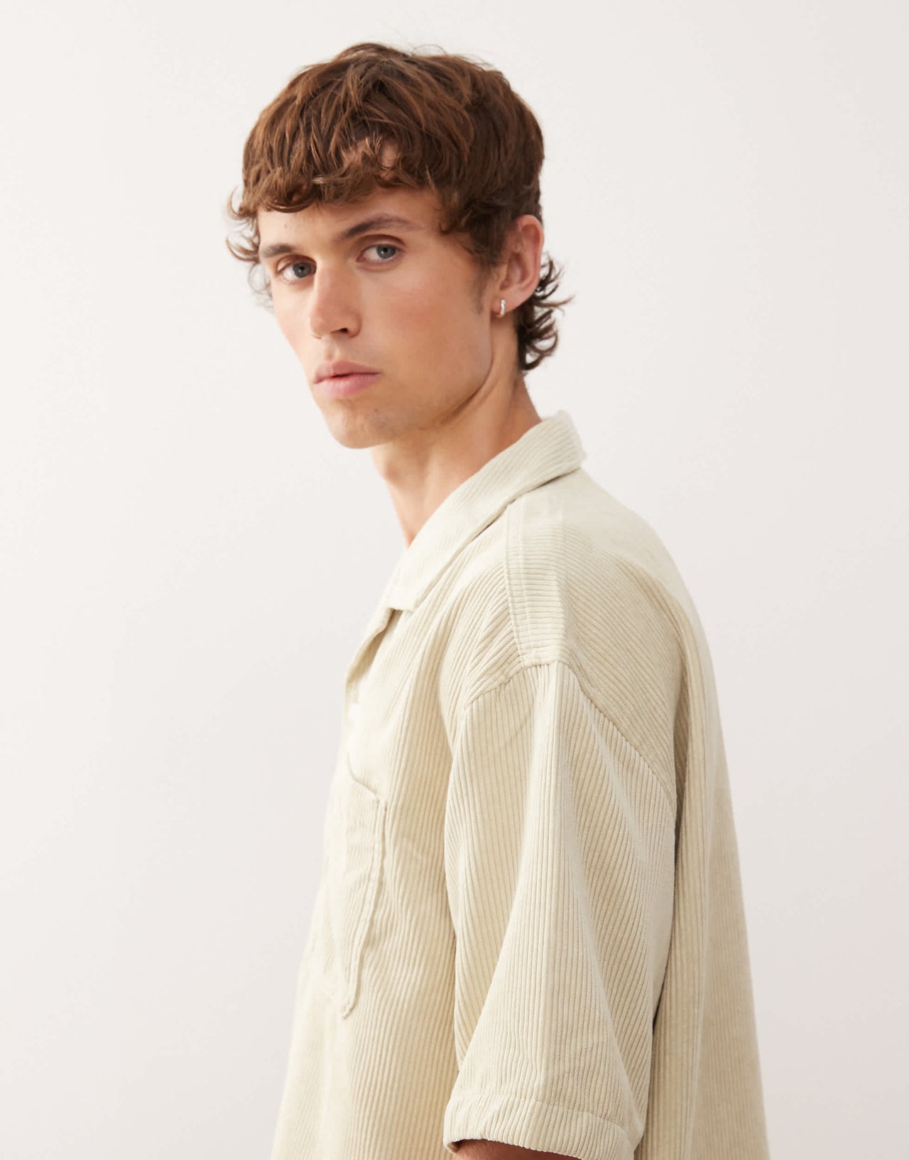 Weekday oversized cord revere shirt in beige