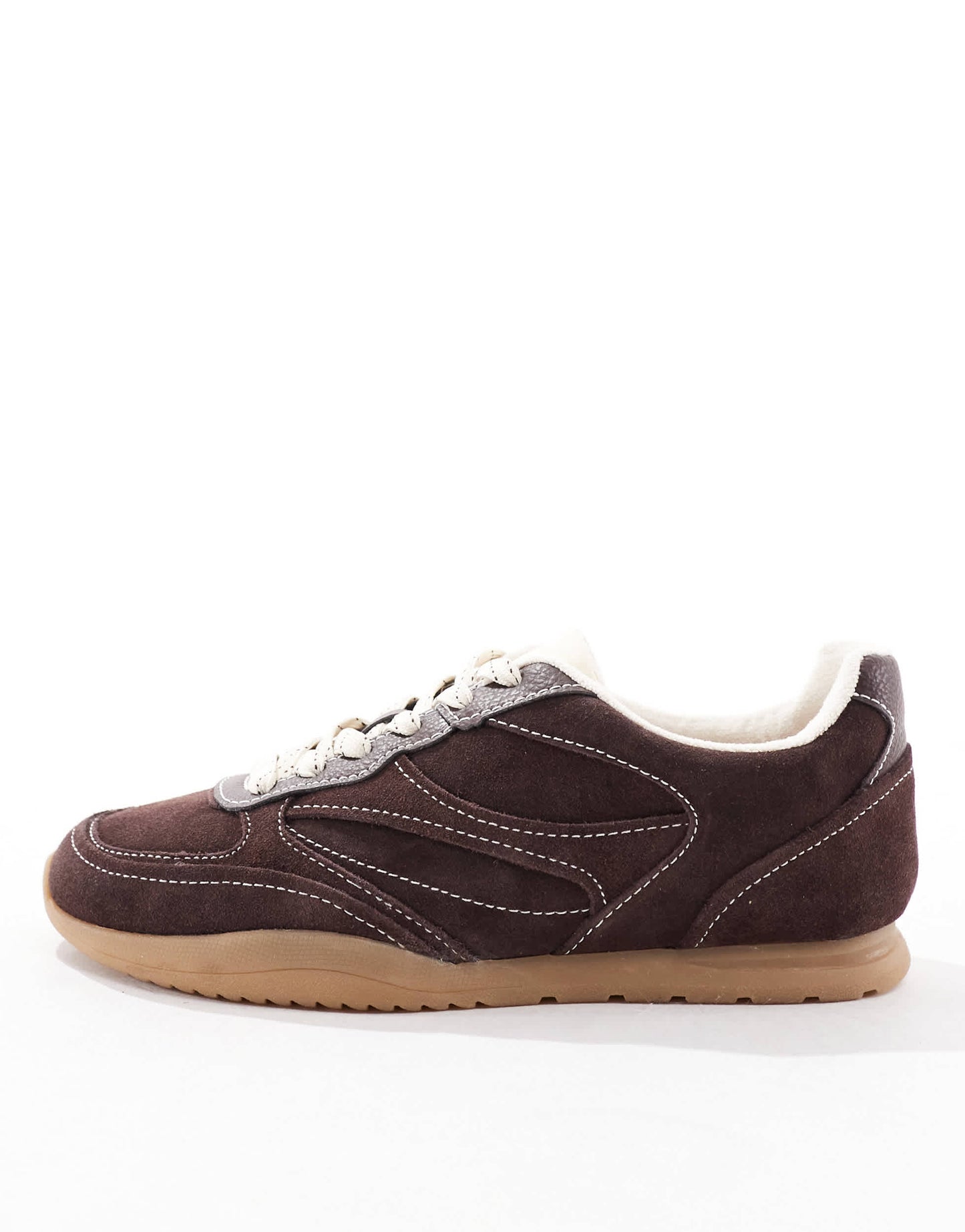 Stradivarius trainer in dark brown leather suede