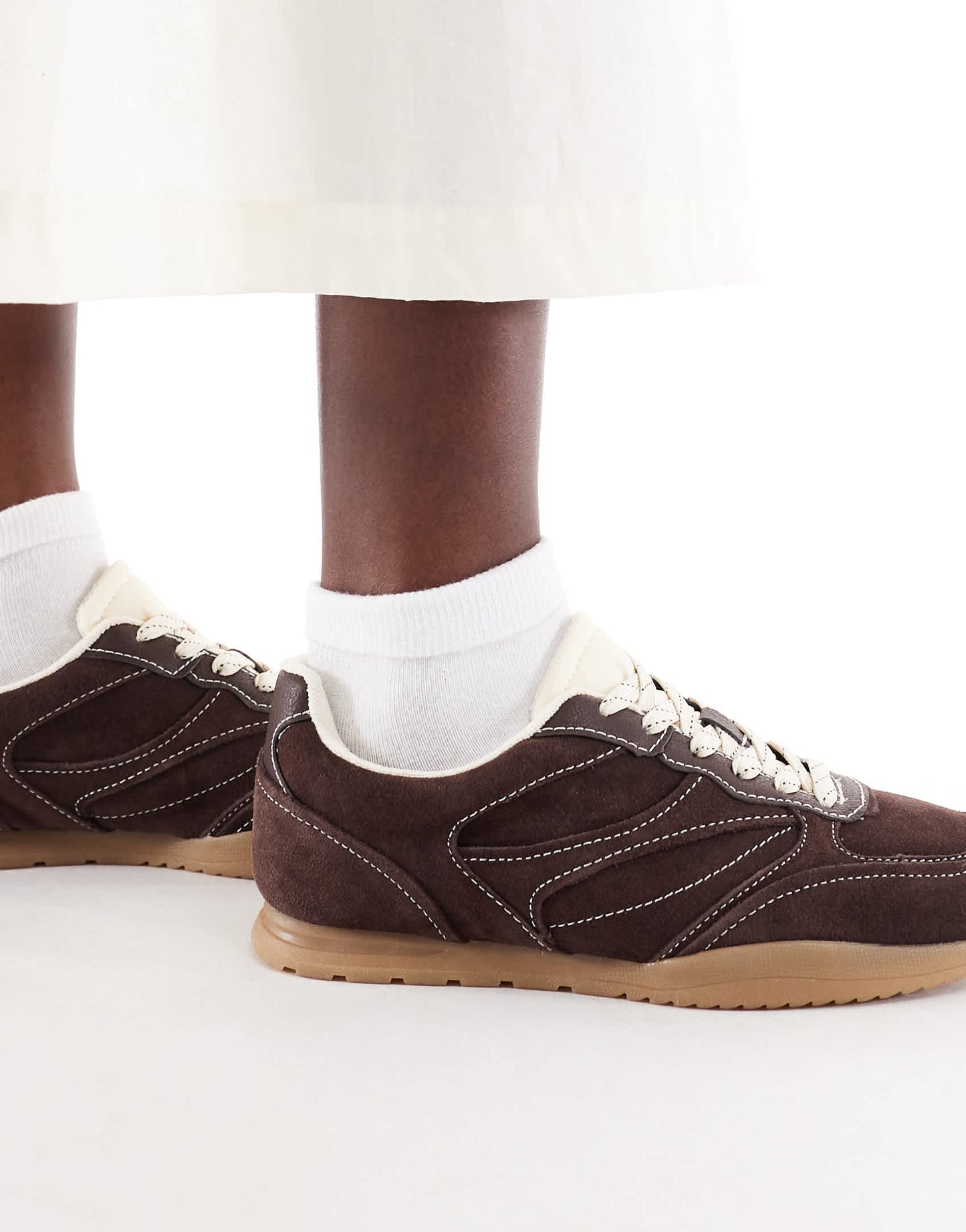 Stradivarius trainer in dark brown leather suede
