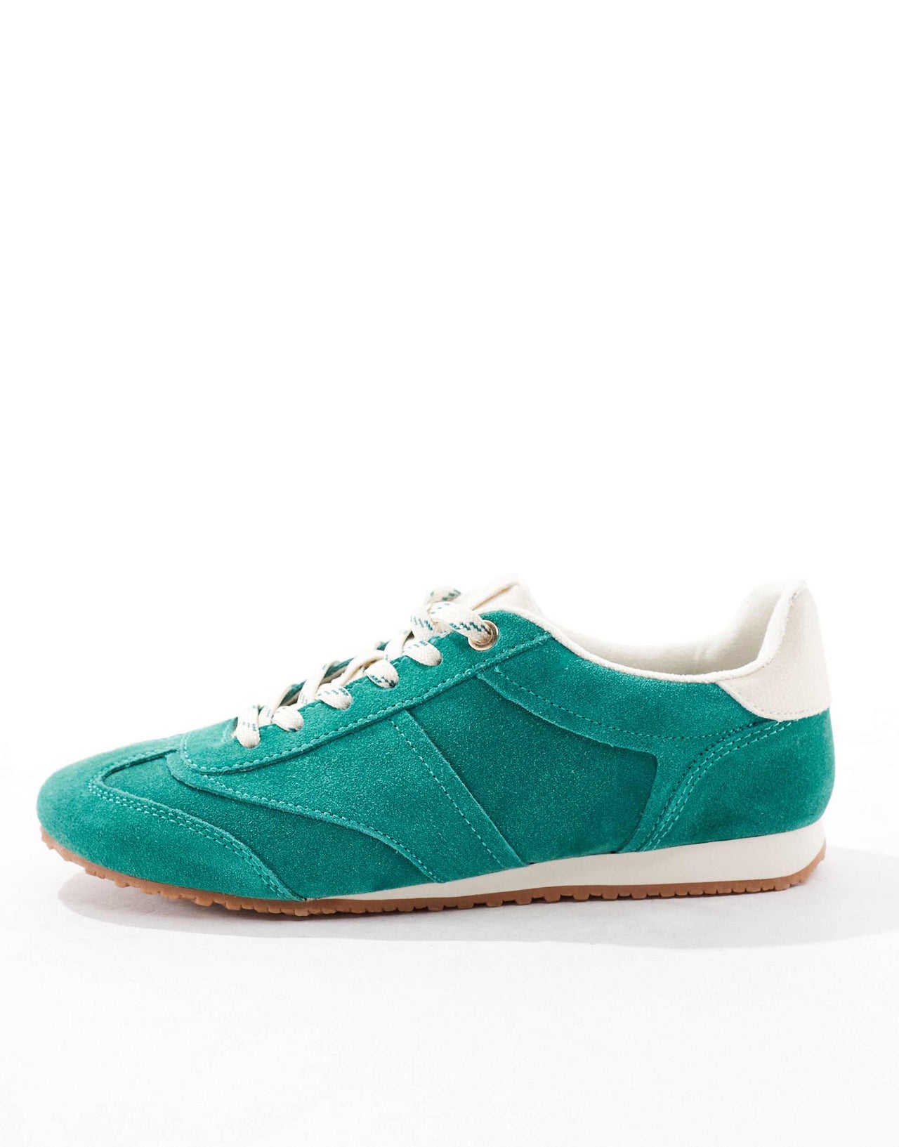 Stradivarius trainer in green leather suede