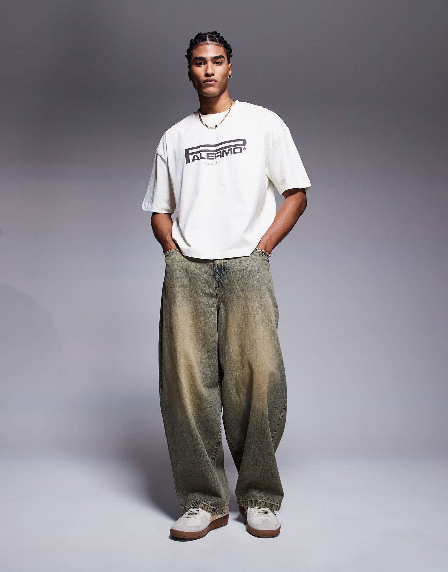 ASOS DESIGN boxy oversized t-shirt with city print in tofu