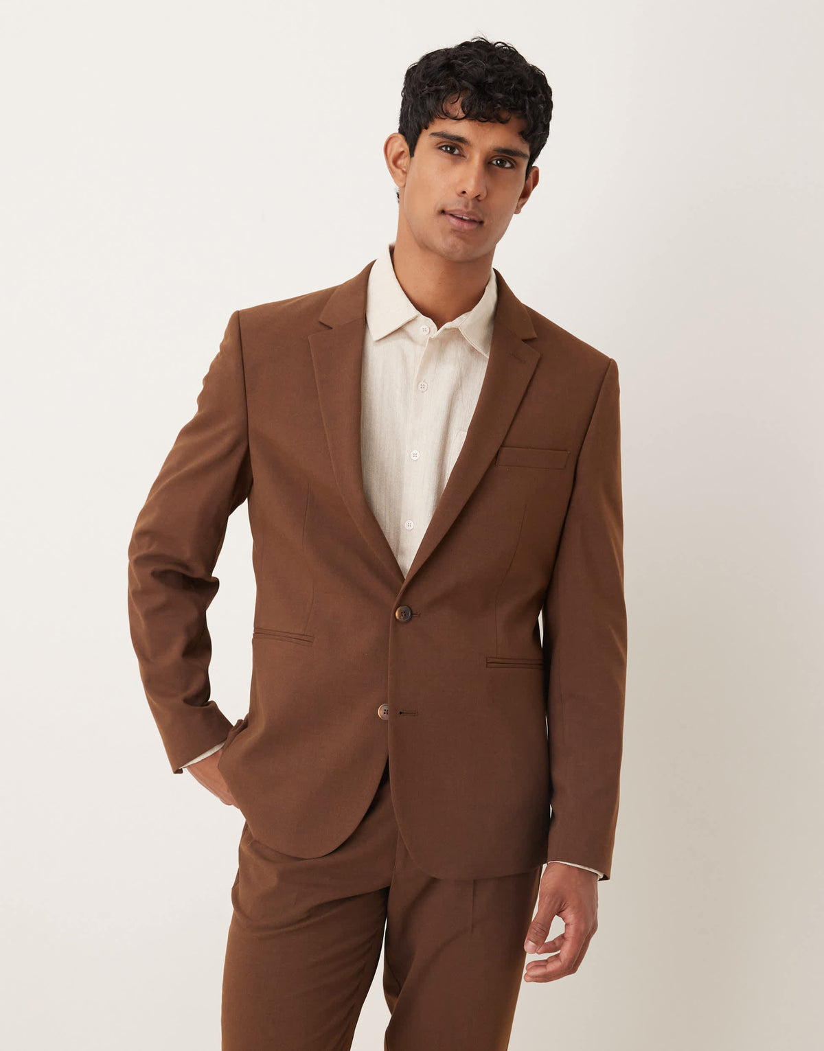 ASOS DESIGN slim suit jacket in brown