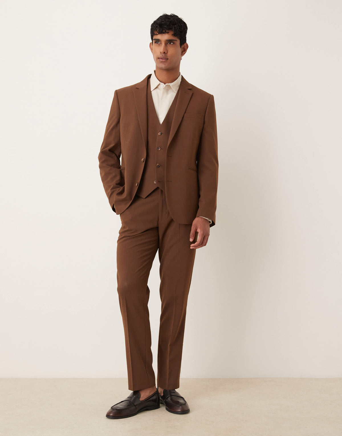 ASOS DESIGN slim suit jacket in brown