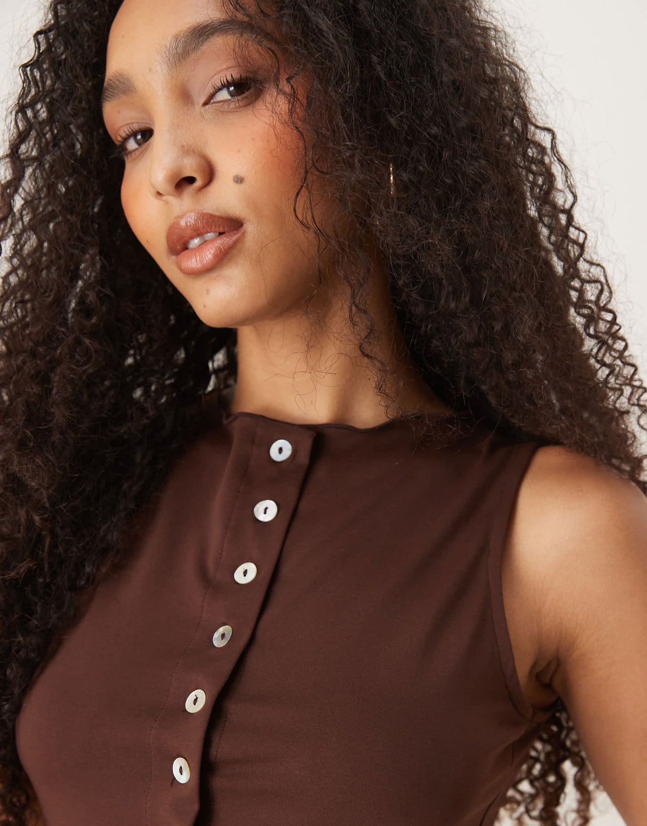 ASOS DESIGN soft cotton touch sleeveless cardigan in chocolate